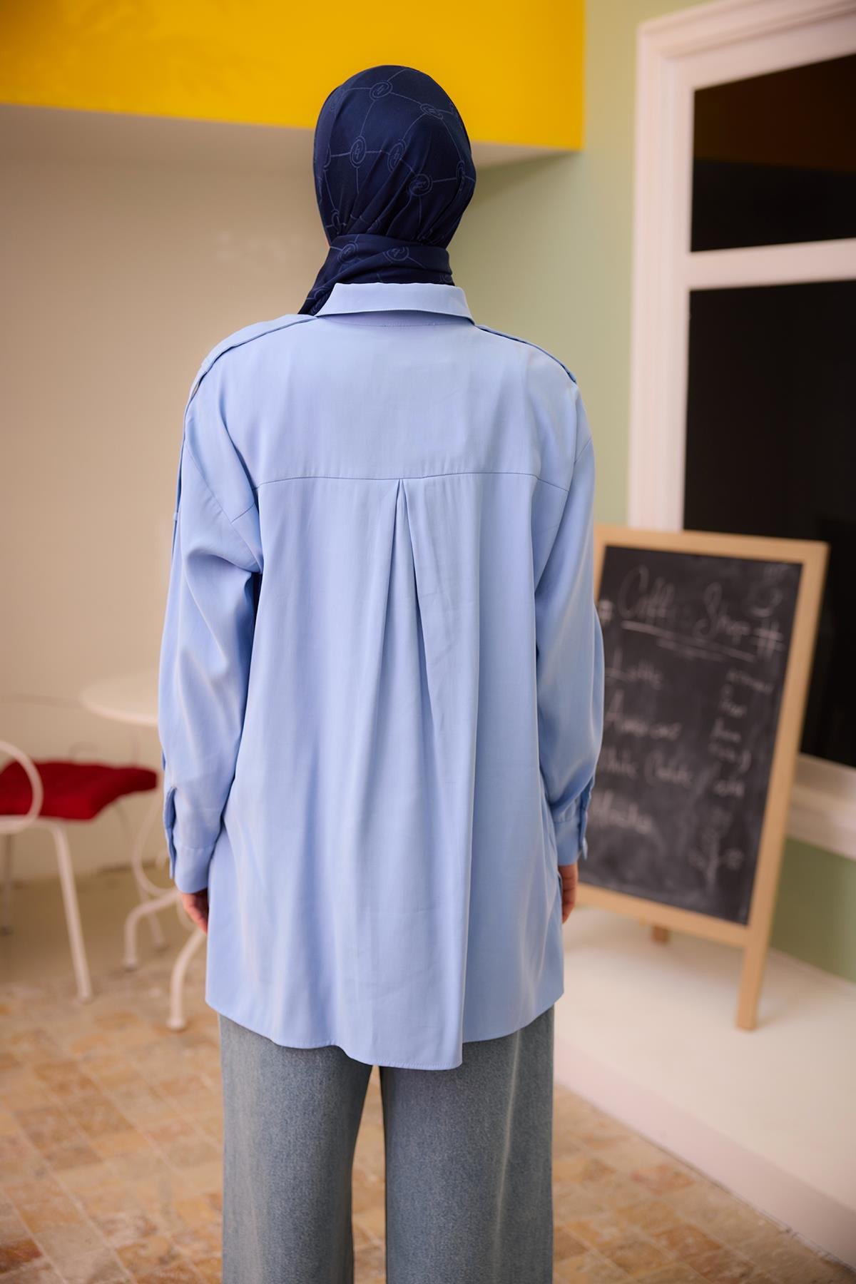 Kolu Apolet Detaylı Gömlek Mavi