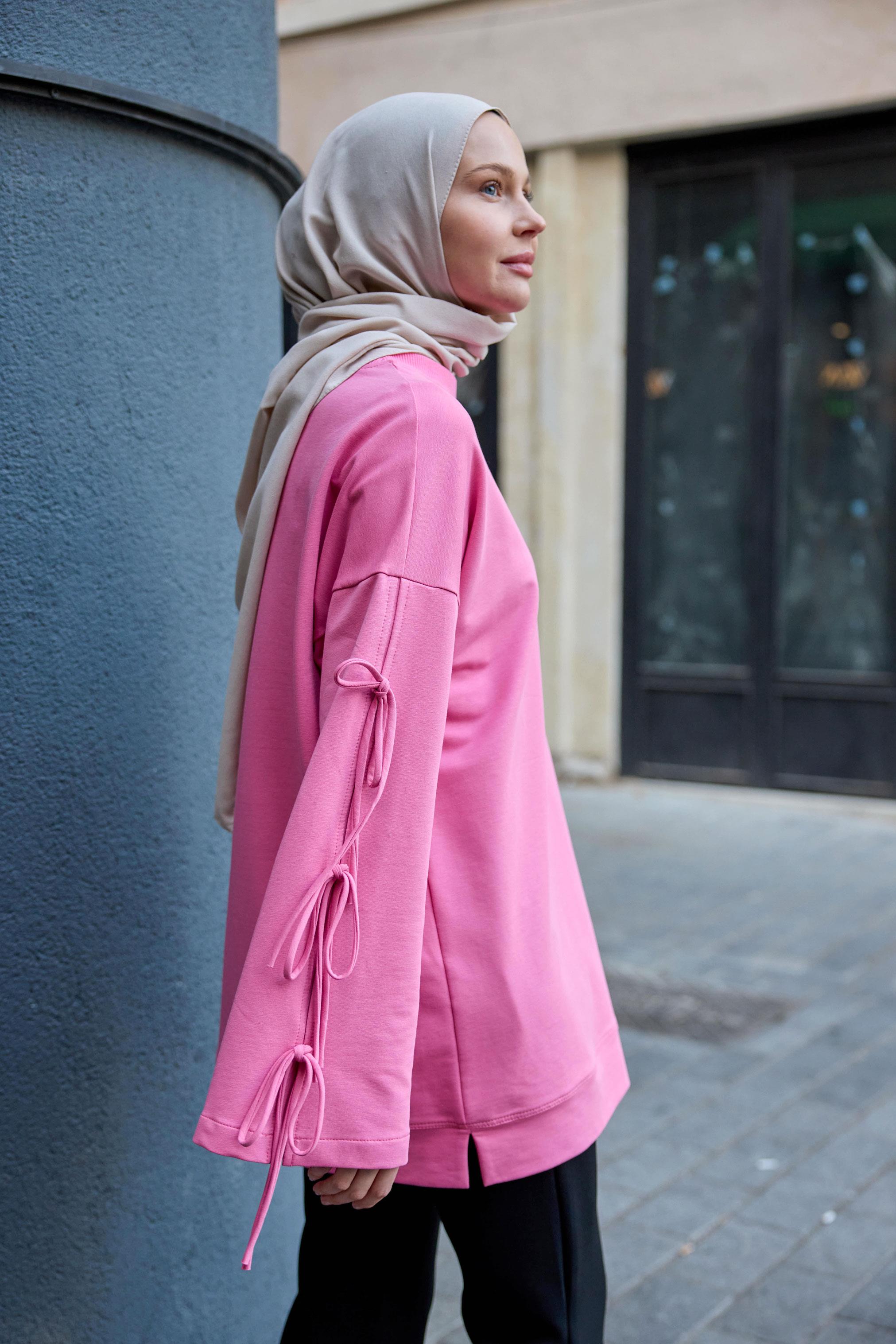 Kolu Bağcık Detaylı Tunik Pembe