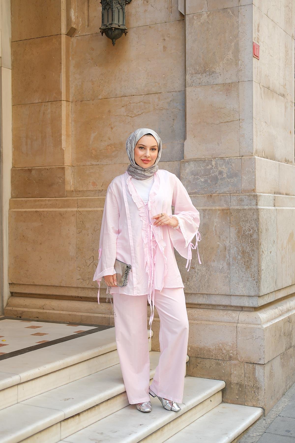 Kolu Kurdele Detay Takım Pembe