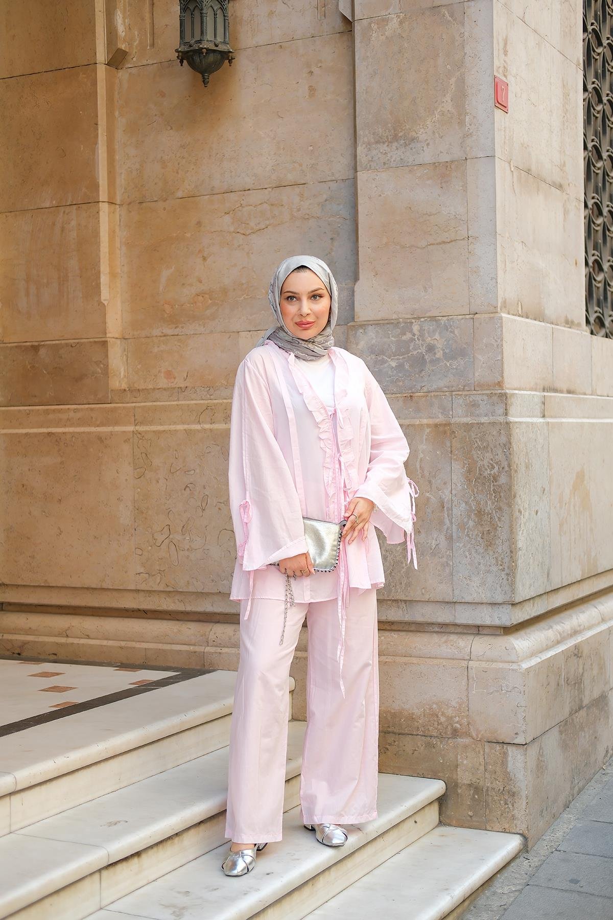 Kolu Kurdele Detay Takım Pembe