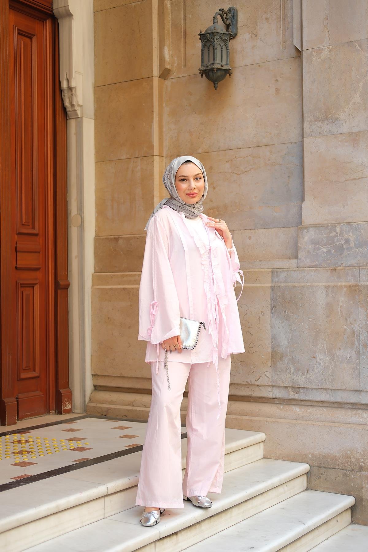 Kolu Kurdele Detay Takım Pembe
