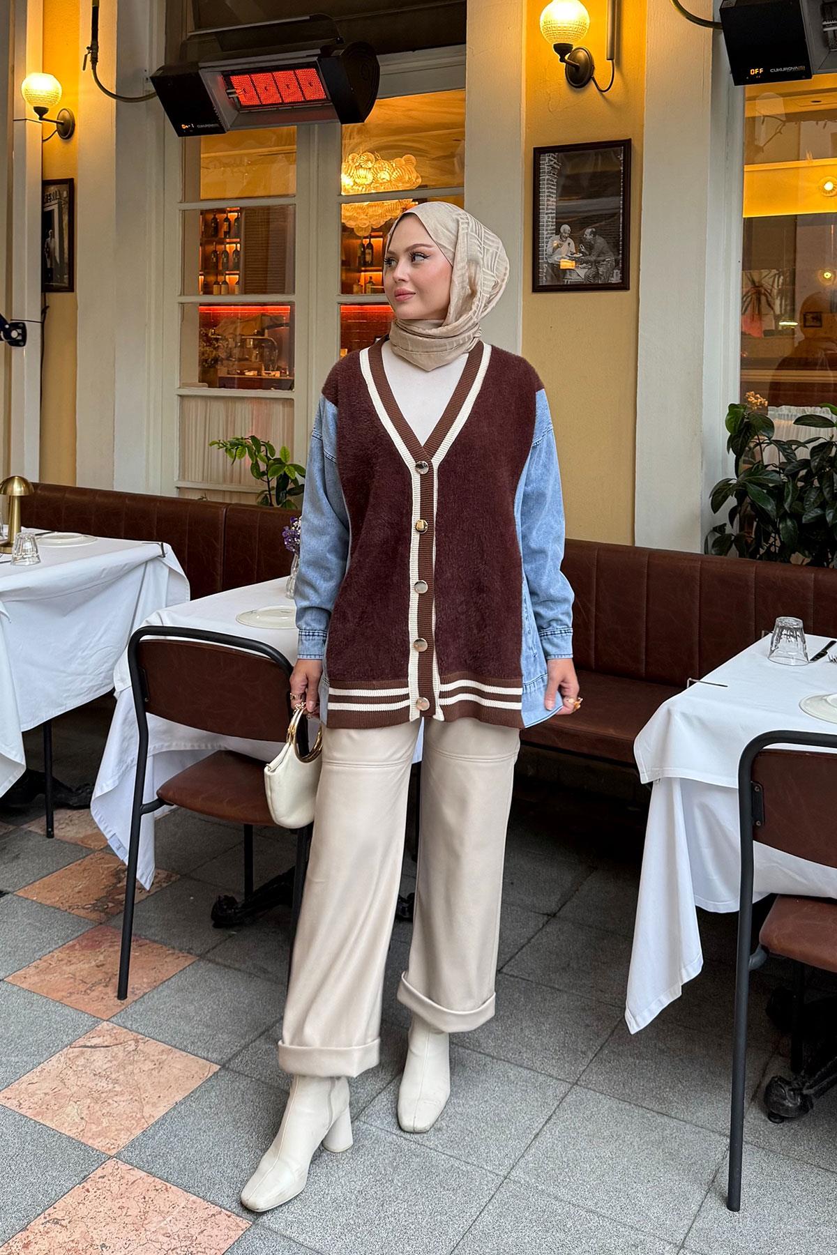 Kot Detay Hırka Kahverengi