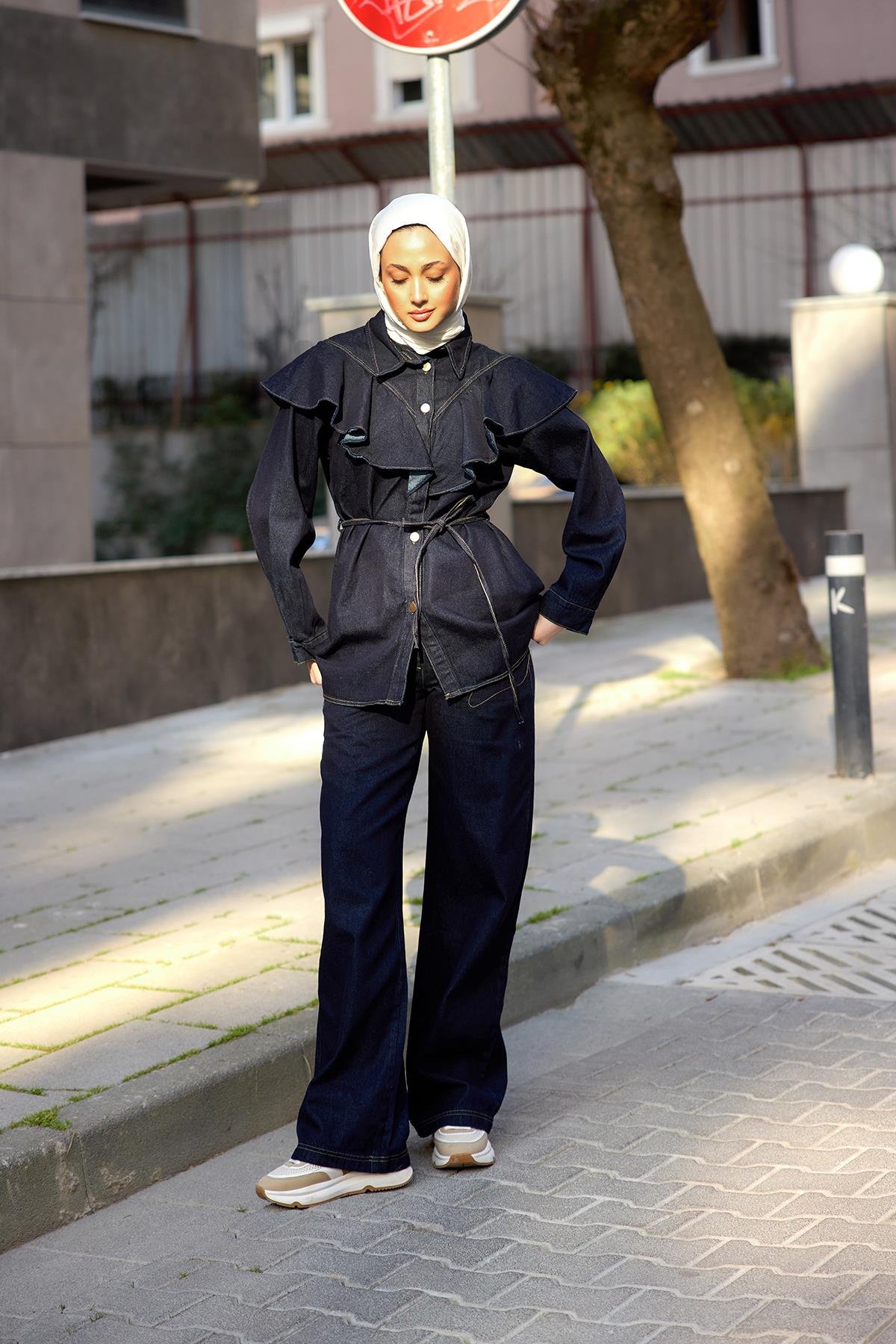 Kot Volanlı Gömlek Lacivert