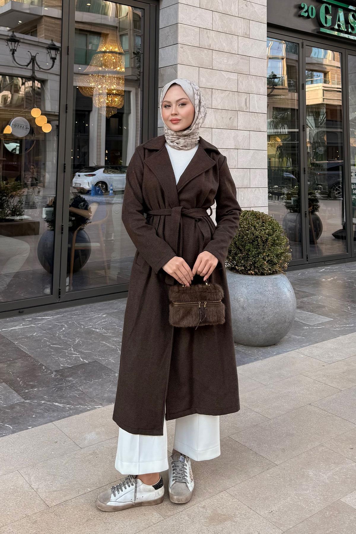 Kruvaze Kaşe Trenç Kahverengi