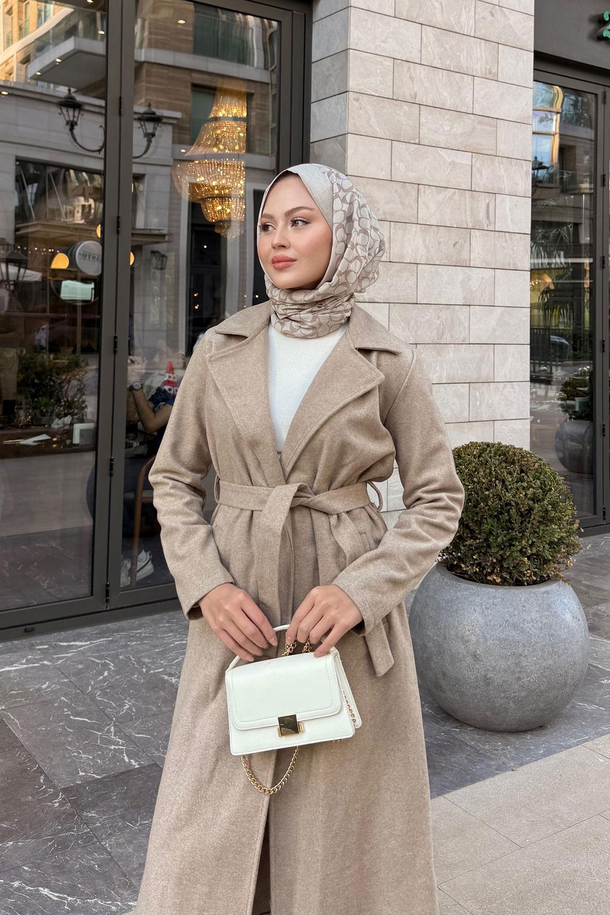 Kruvaze Kaşe Trenç Krem