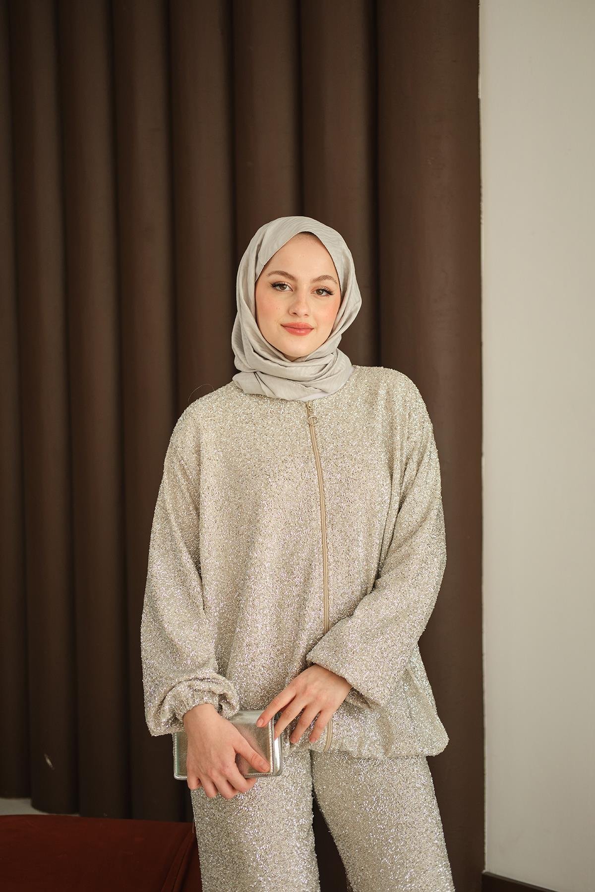 Küçük Boncuk Detaylı İkili Takım Gümüş