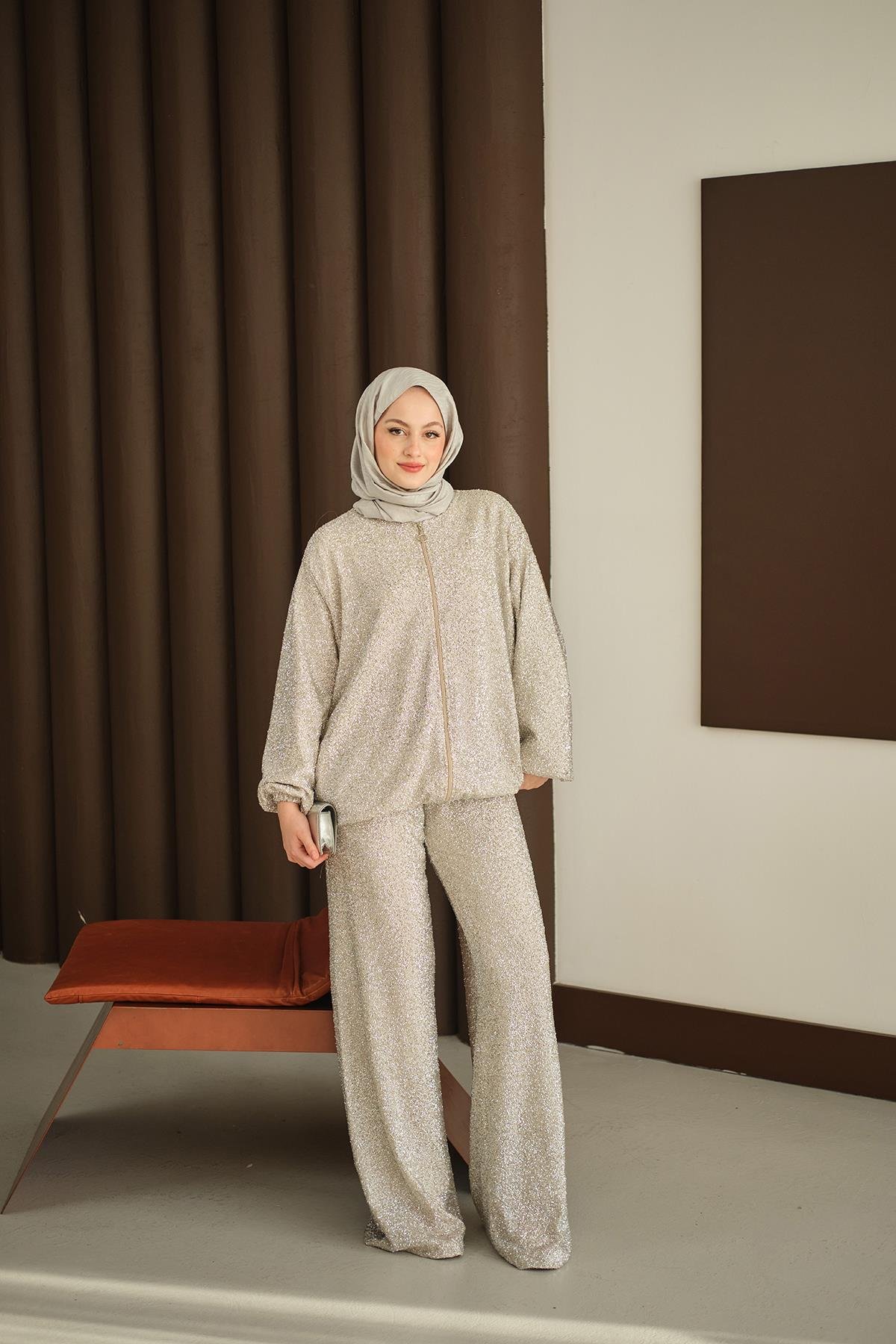 Küçük Boncuk Detaylı İkili Takım Gümüş