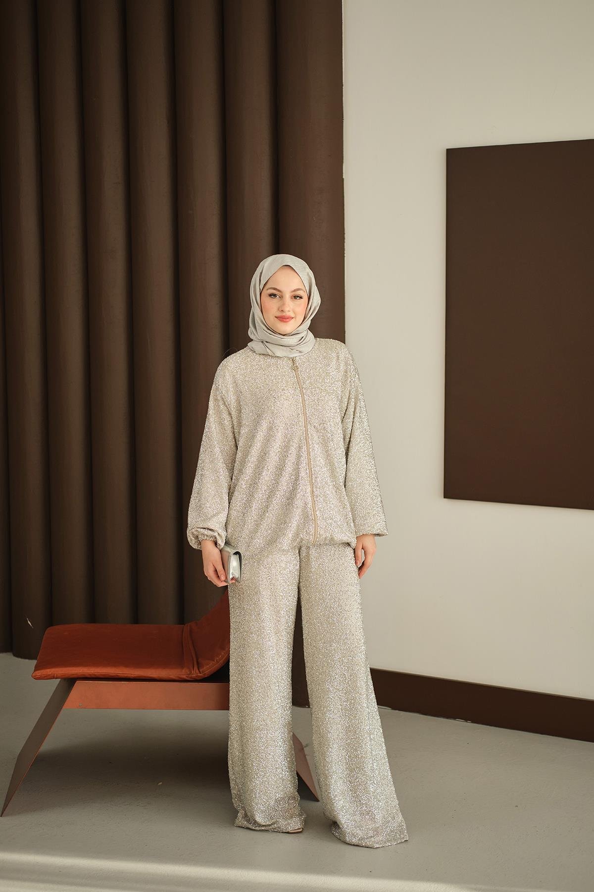 Küçük Boncuk Detaylı İkili Takım Gümüş