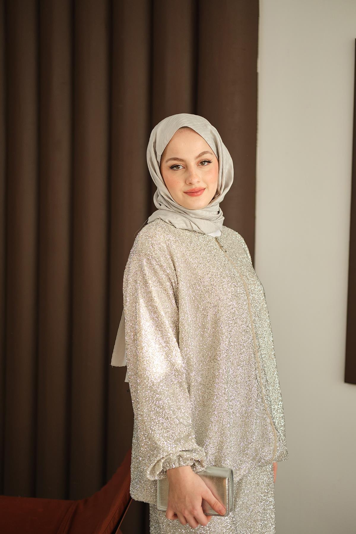 Küçük Boncuk Detaylı İkili Takım Gümüş