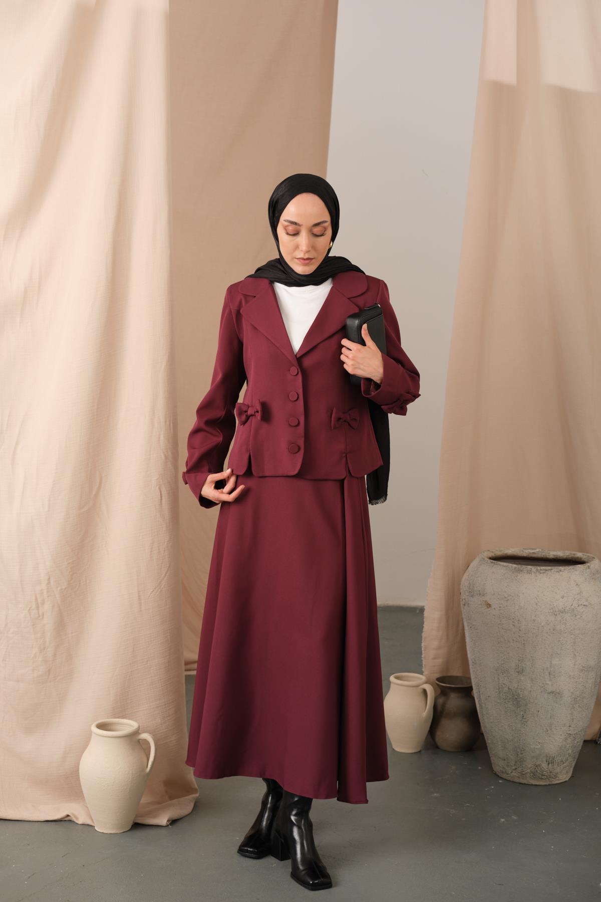 Kurdele Detaylı Takım Mürdüm