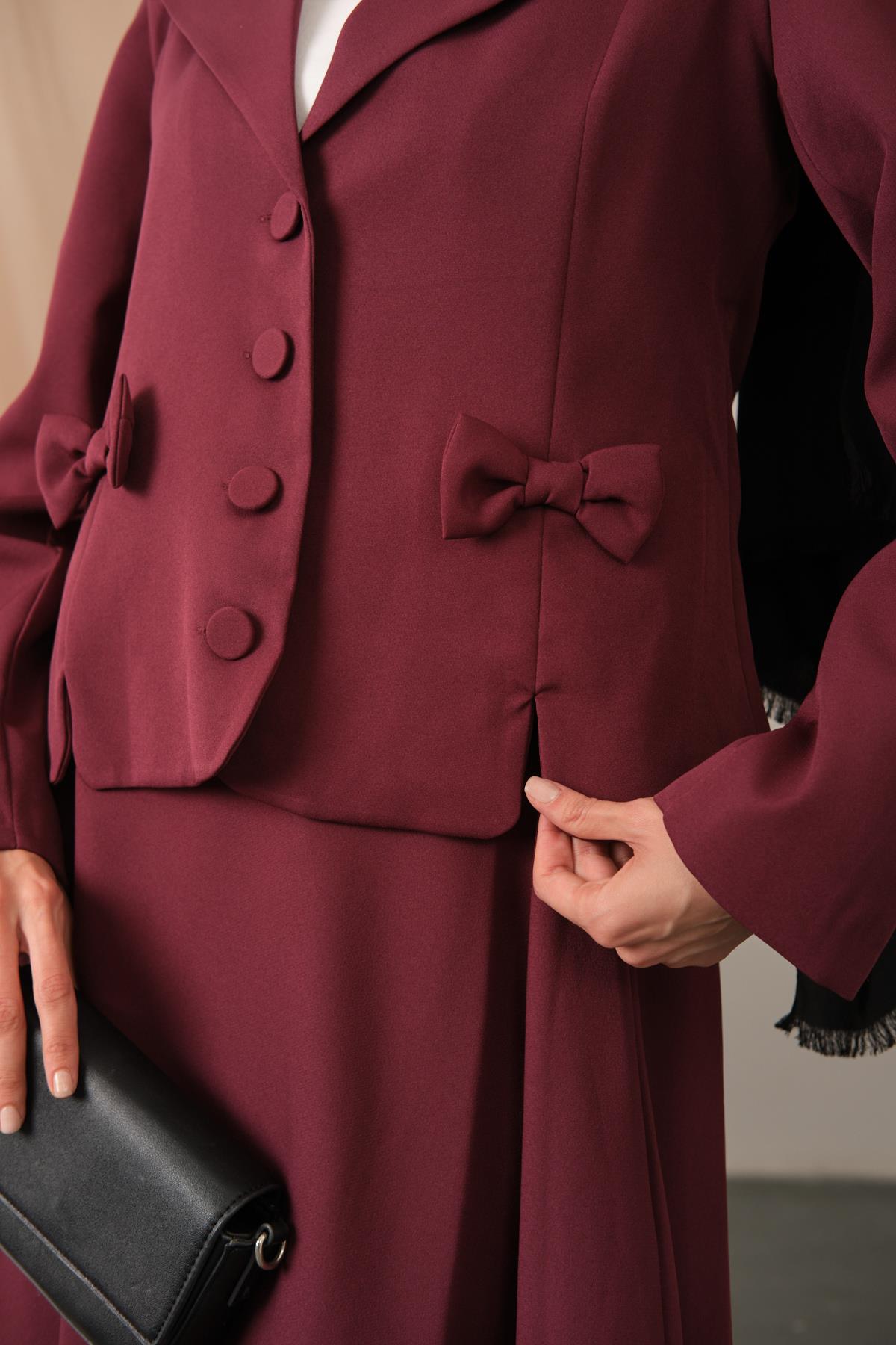 Kurdele Detaylı Takım Mürdüm