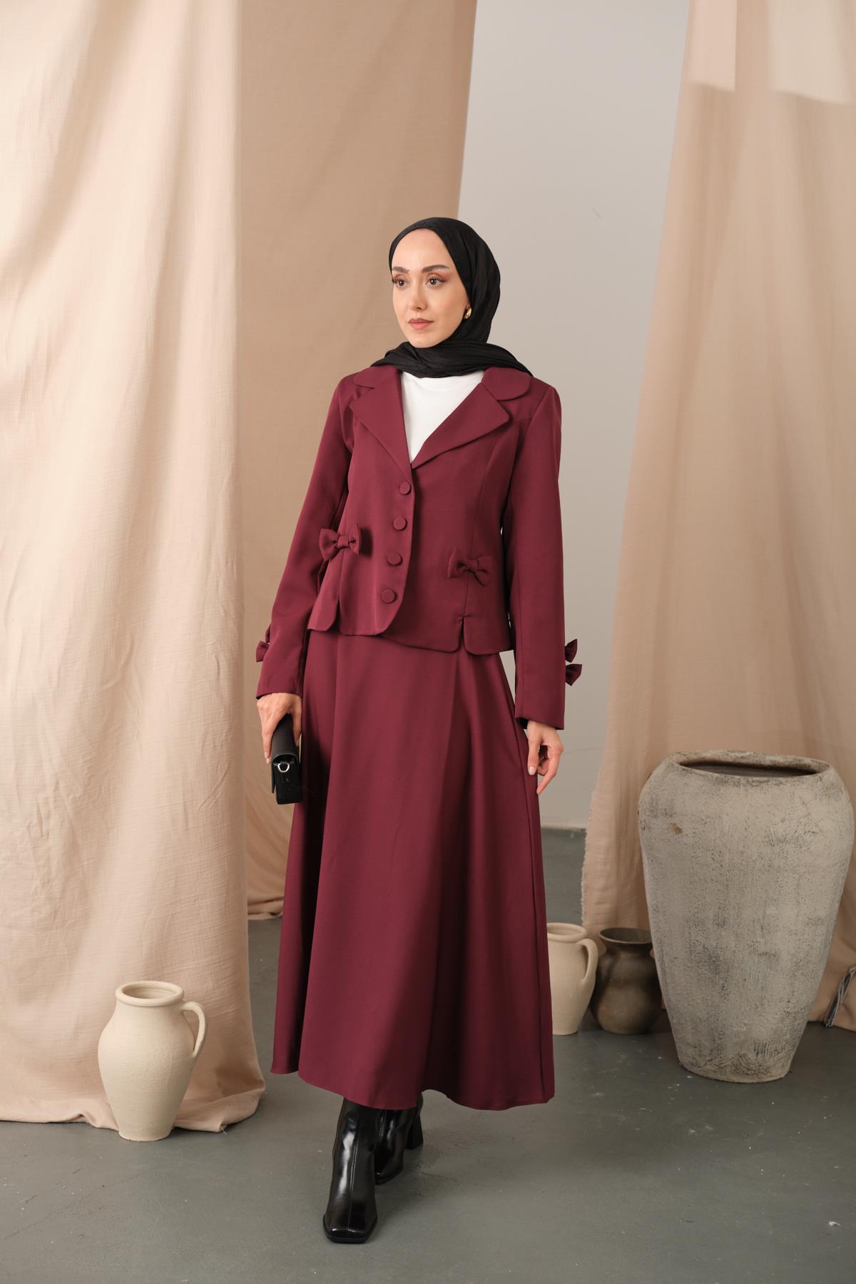 Kurdele Detaylı Takım Mürdüm