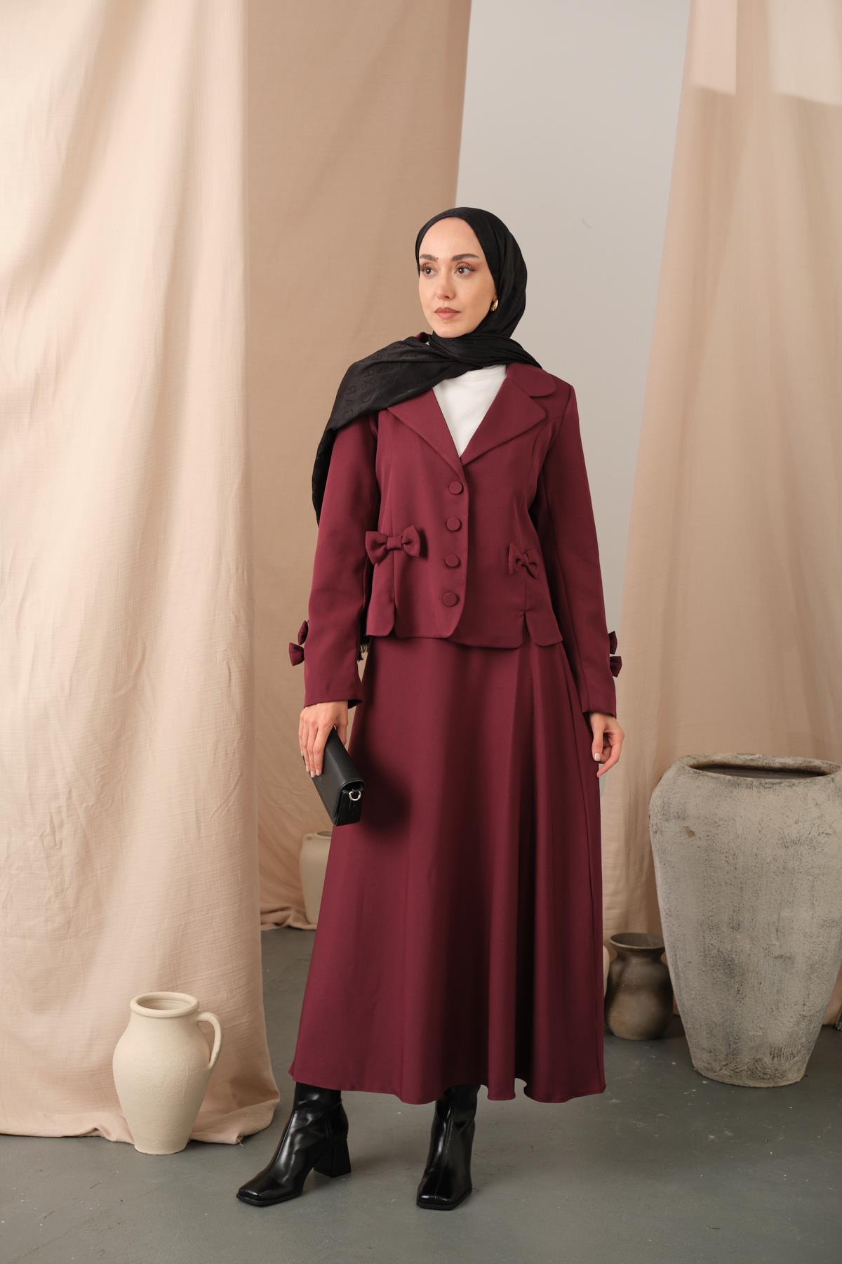 Kurdele Detaylı Takım Mürdüm