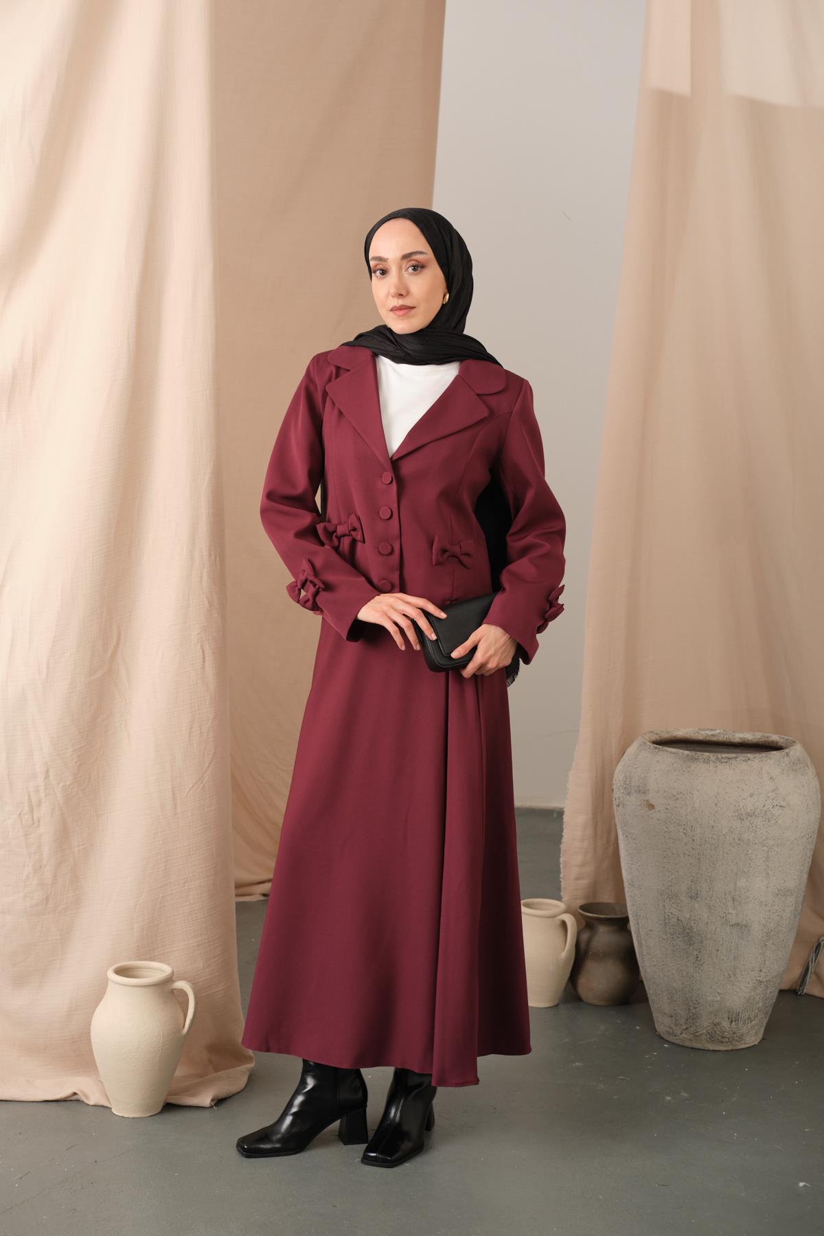 Kurdele Detaylı Takım Mürdüm