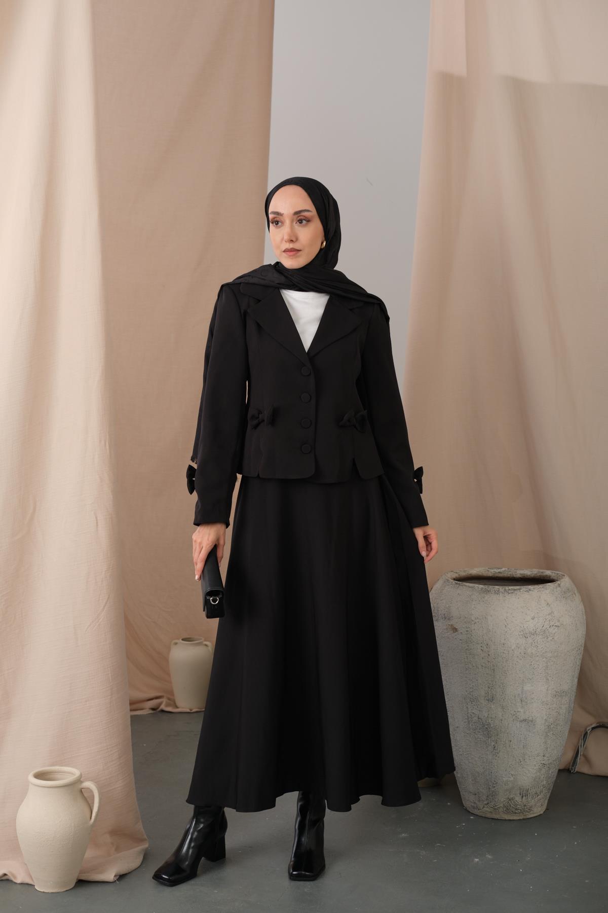 Kurdele Detaylı Takım Siyah