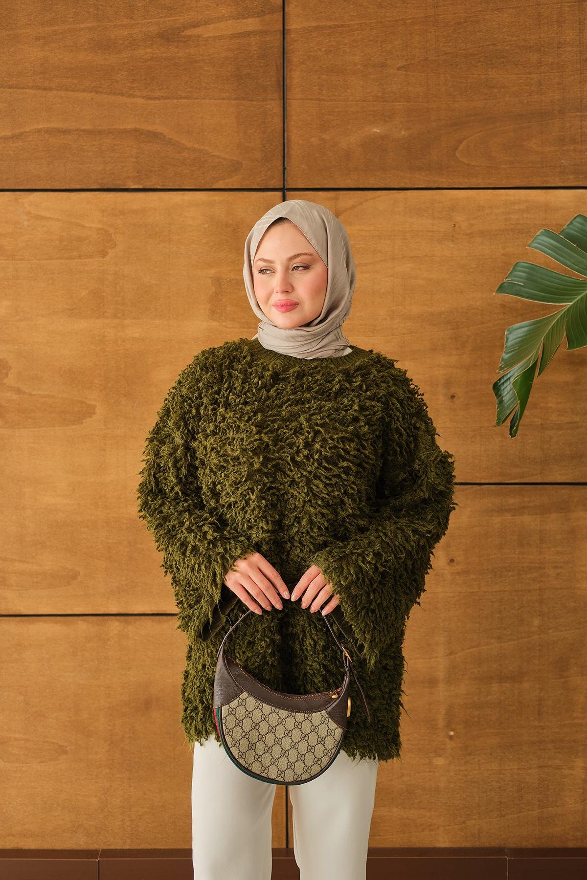 Kürk Detay Kazak Haki Yeşil