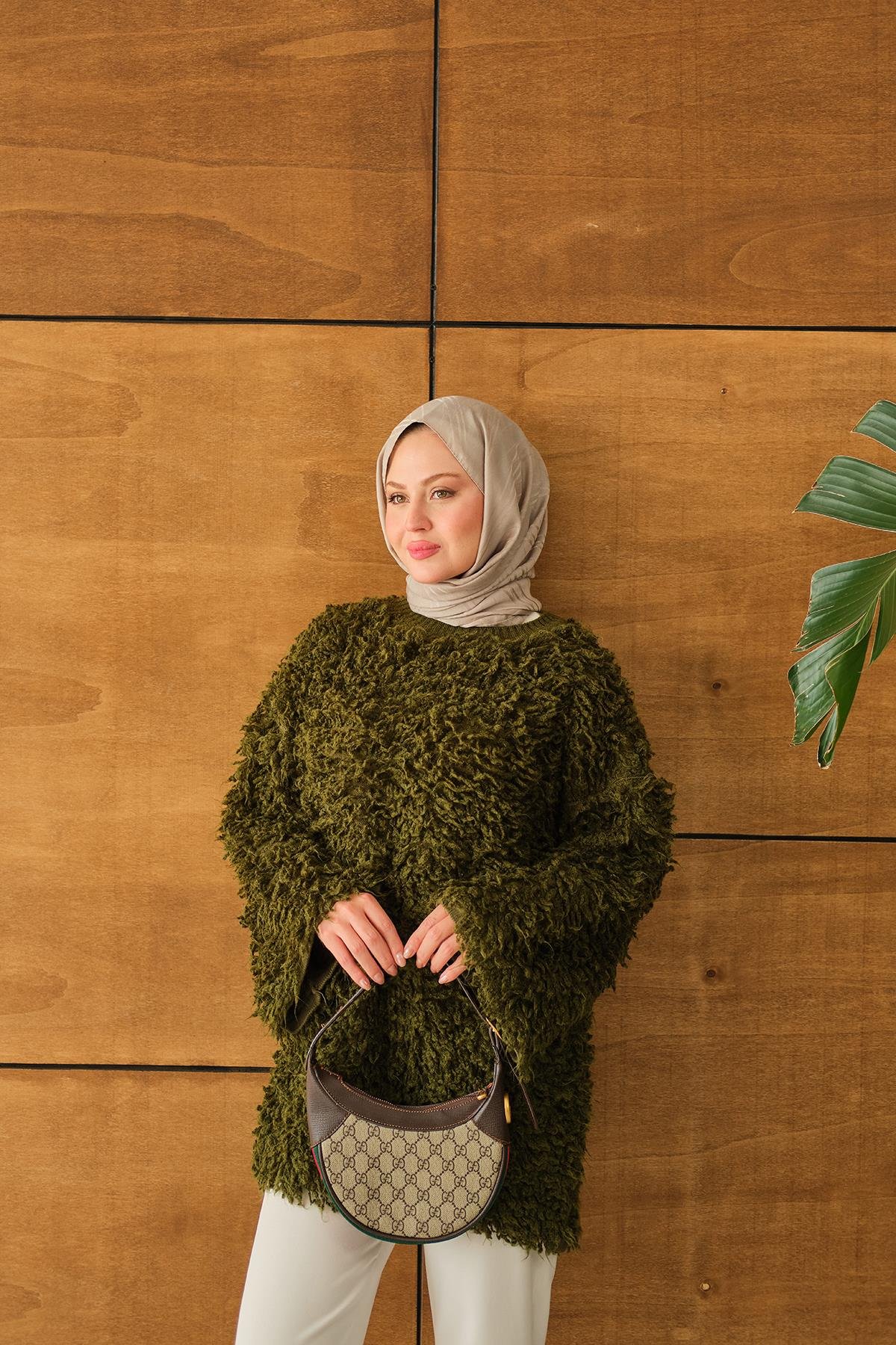 Kürk Detay Kazak Haki Yeşil