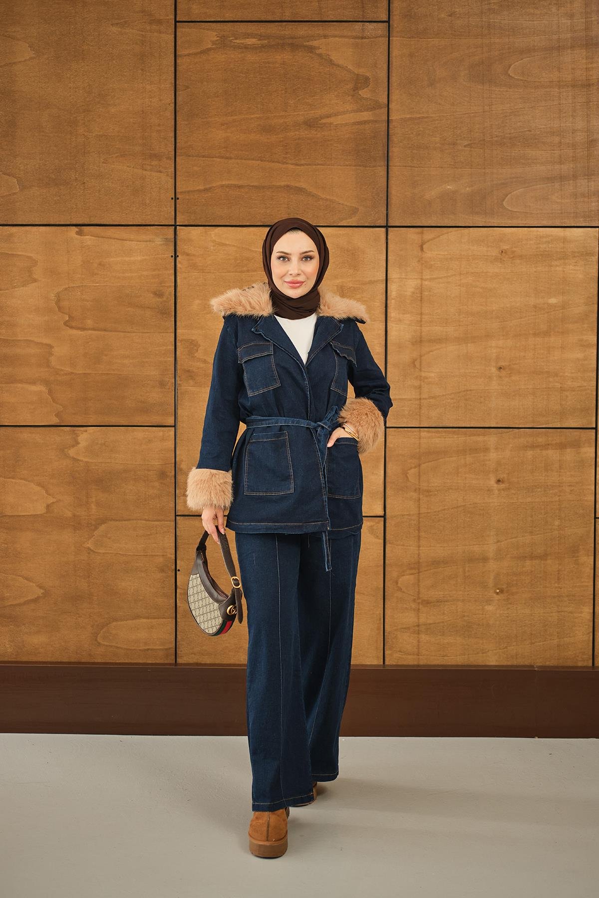 Kürk Detay Kot Takım Lacivert
