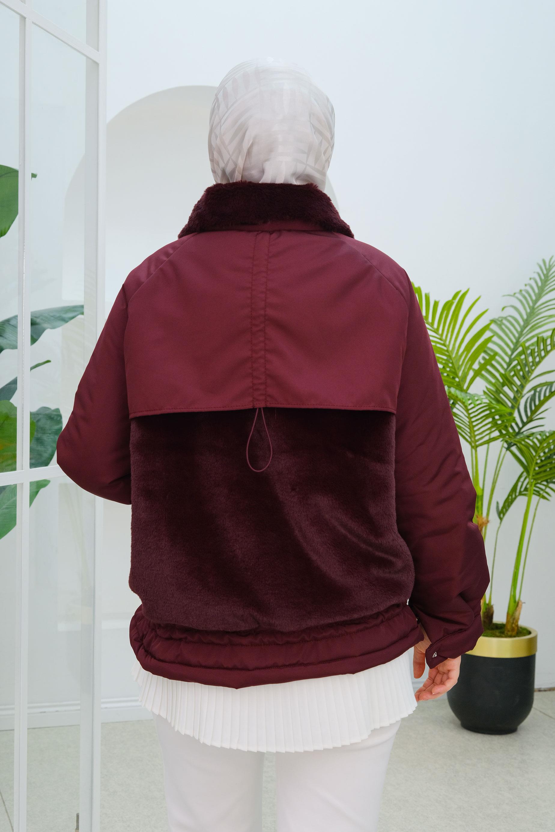 Kürk Detaylı Mont Bordo