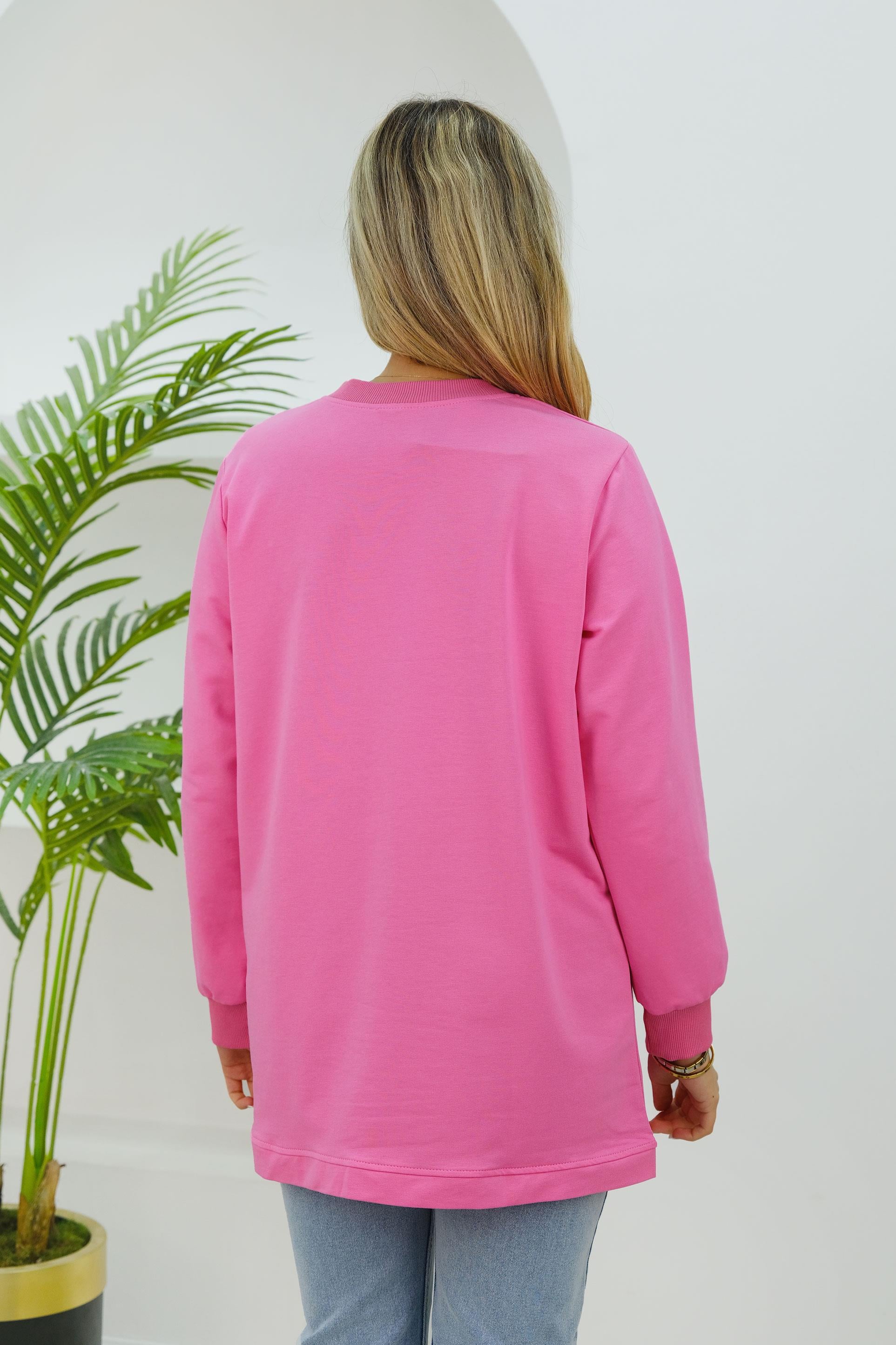 Kuş Gözü Detaylı Tunik Pembe