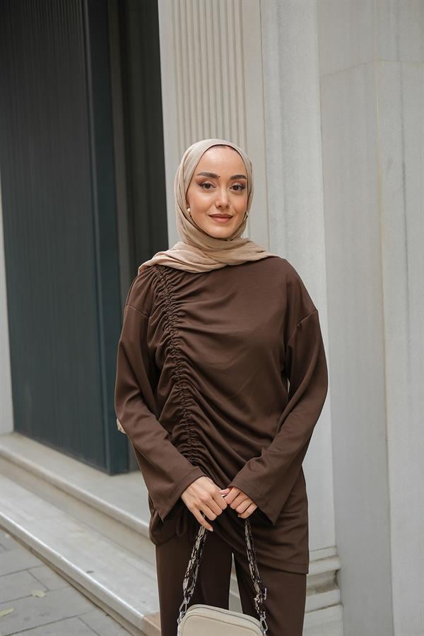 Lastik Detay İkili Takım Kahverengi