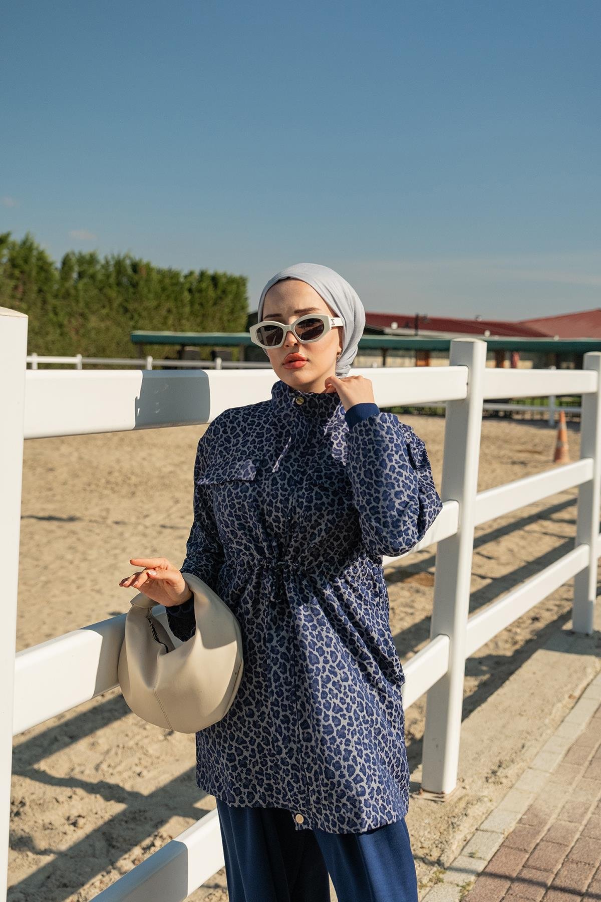 Leopar Desenli Ceket Lacivert