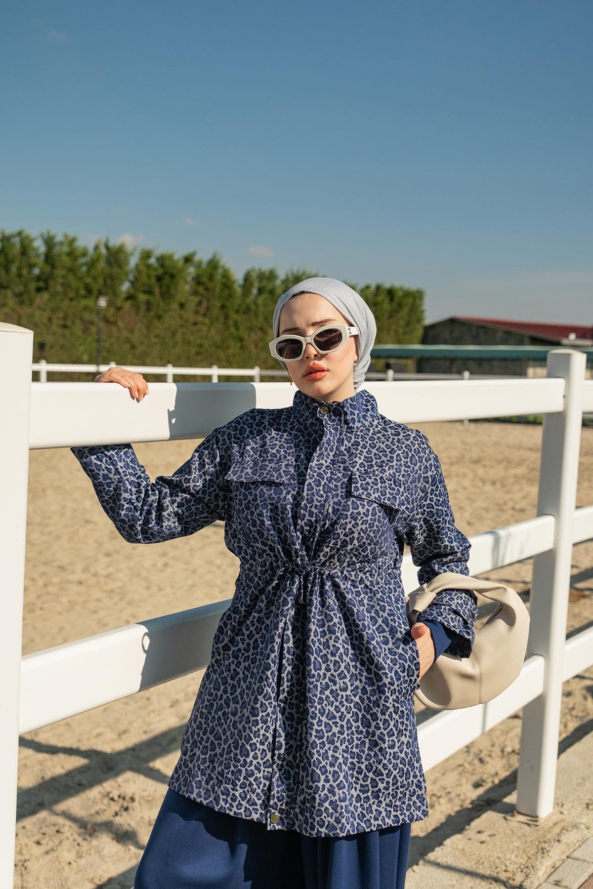 Leopar Desenli Ceket Lacivert