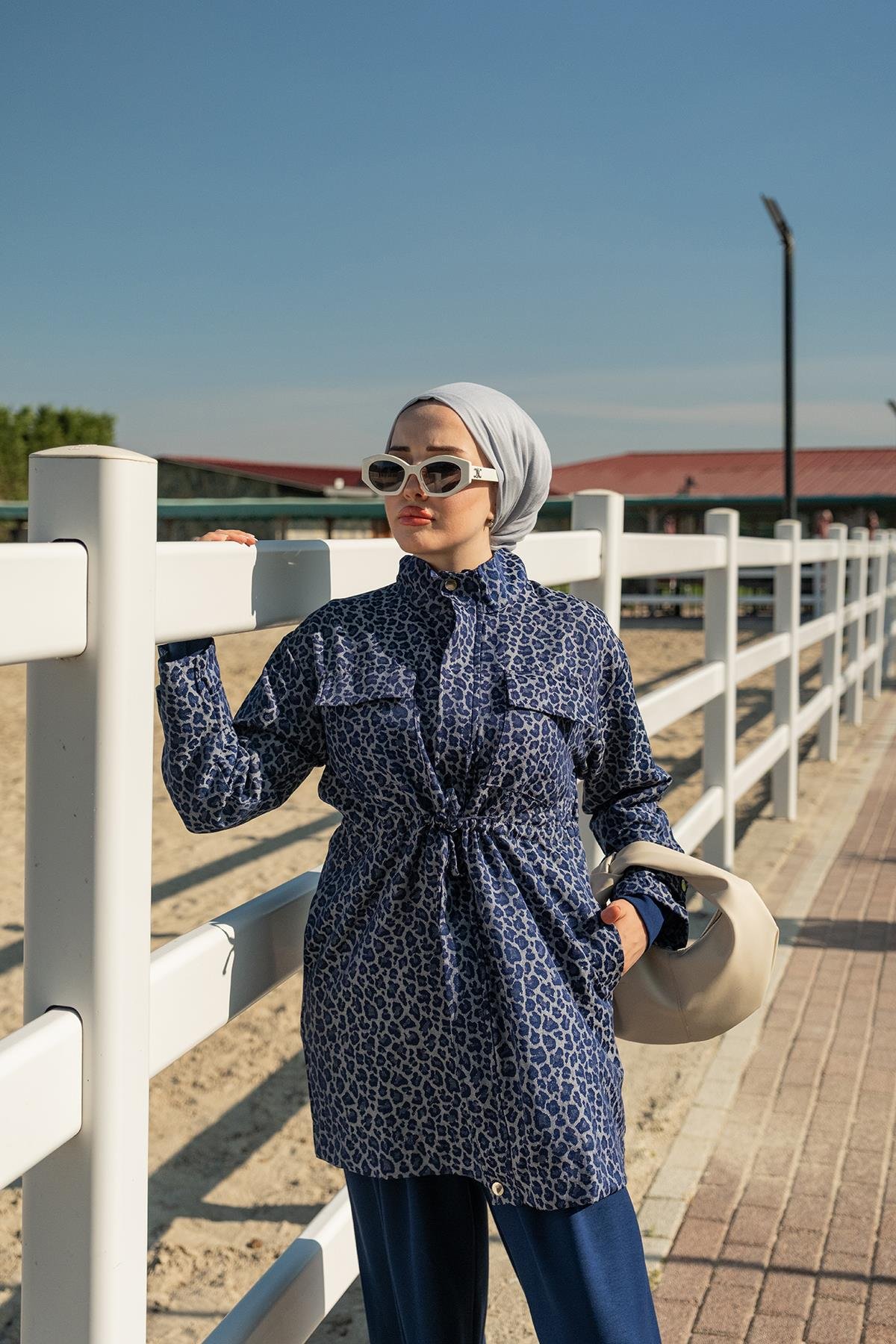 Leopar Desenli Ceket Lacivert