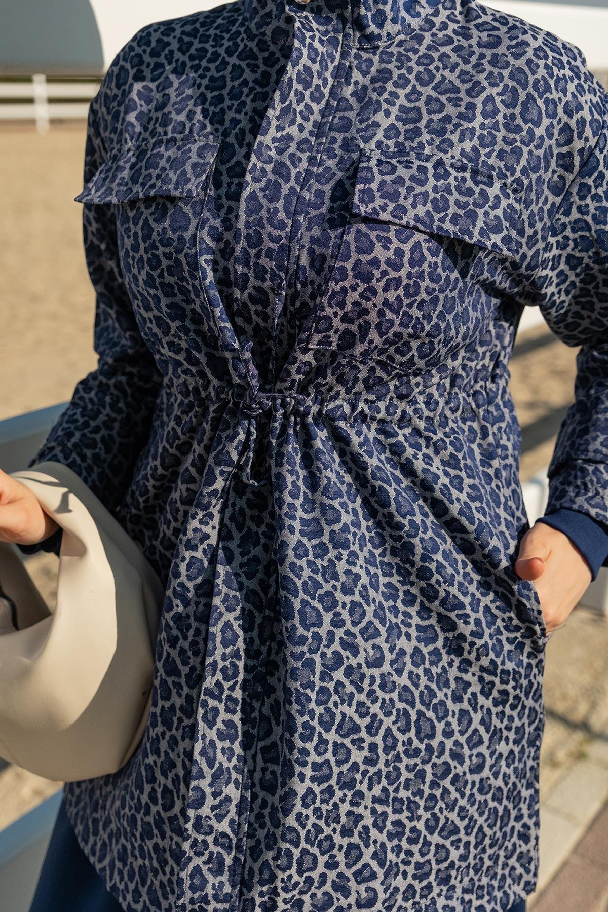 Leopar Desenli Ceket Lacivert