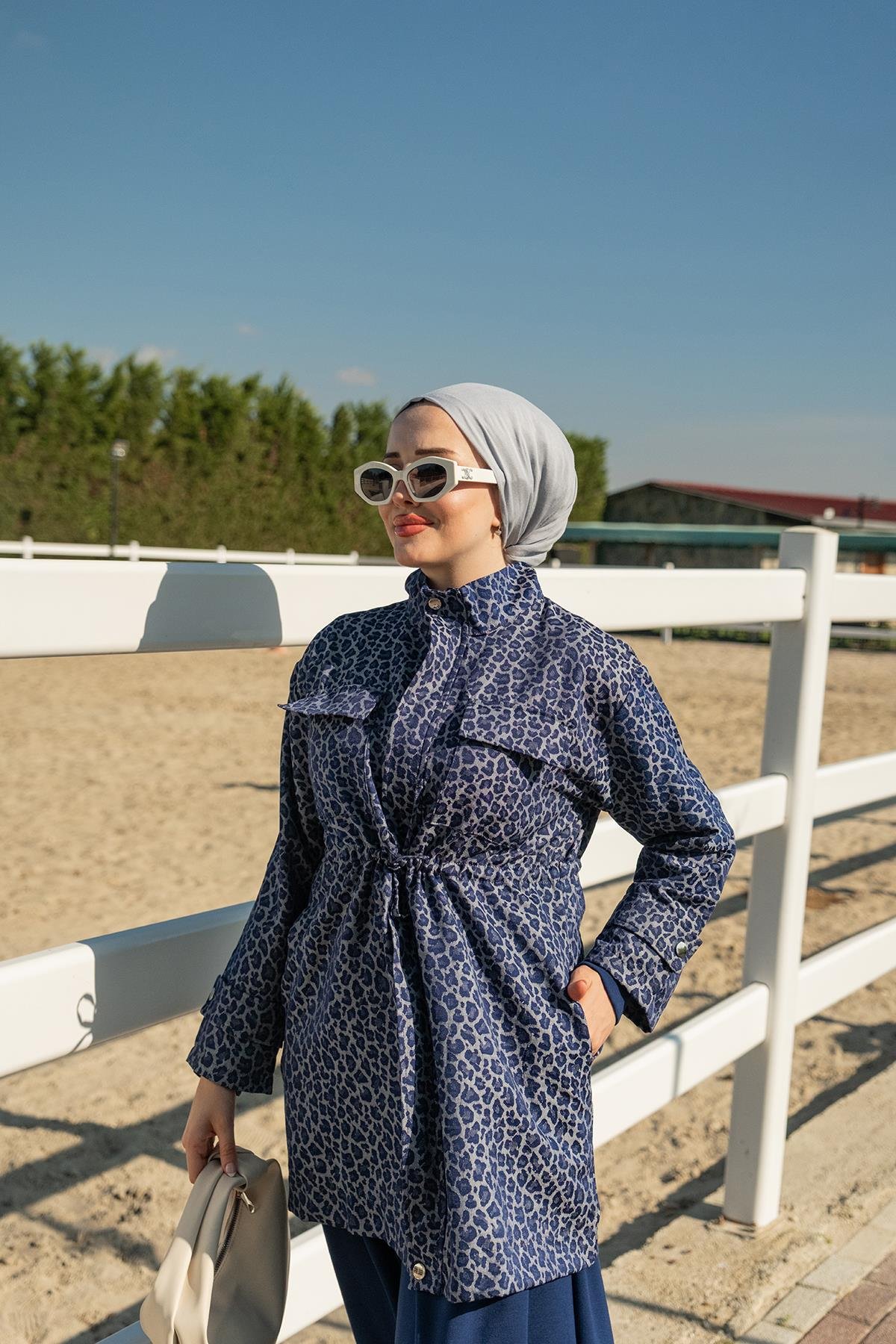 Leopar Desenli Ceket Lacivert