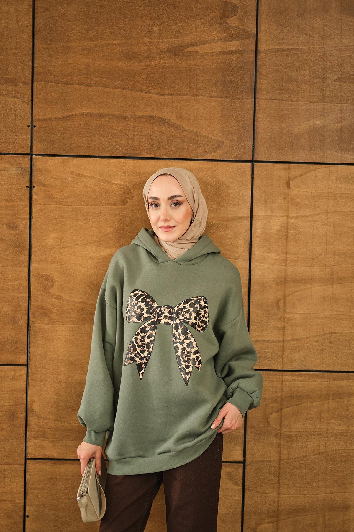 Leopar Kurdele Detaylı Sweat Yeşil