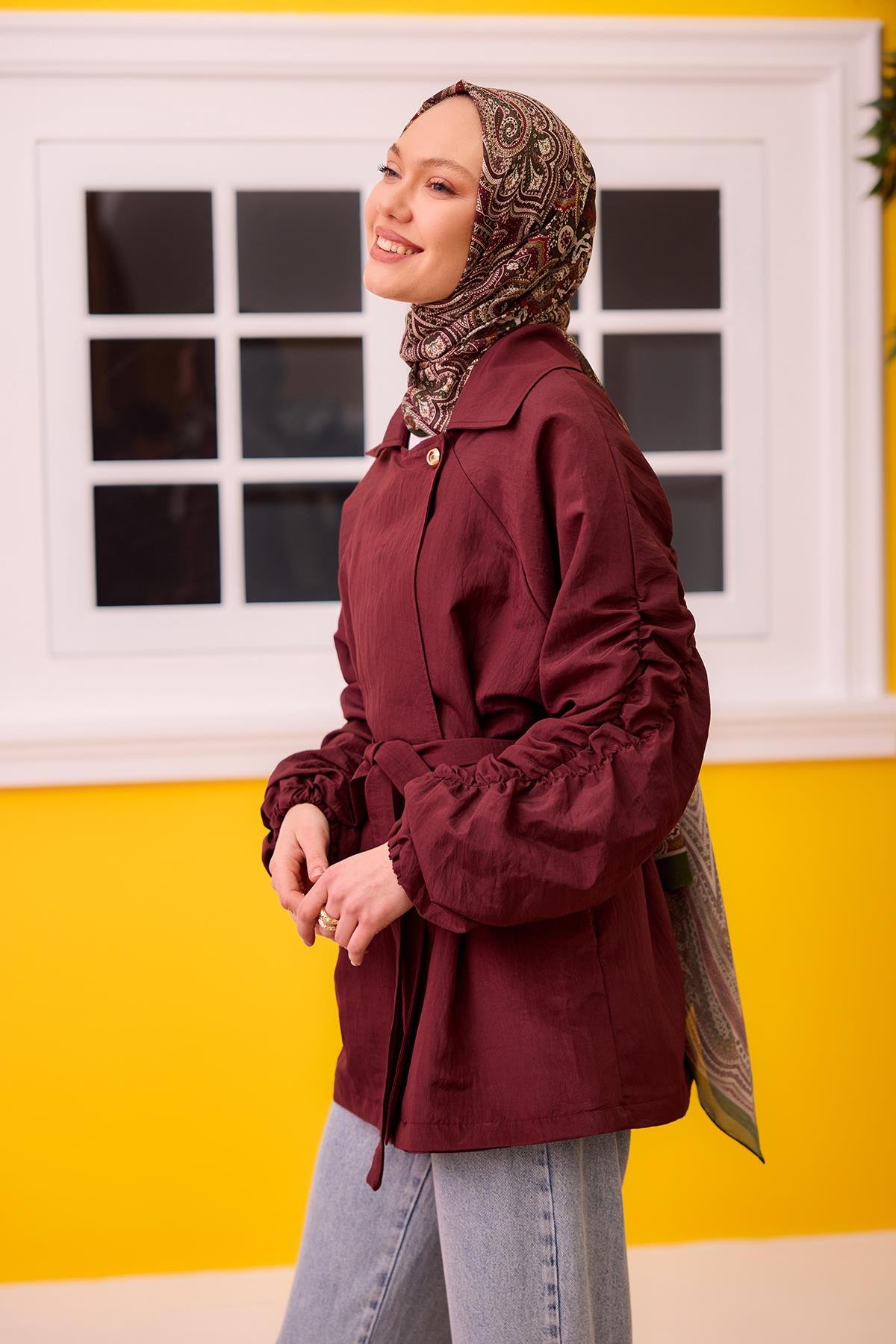 Martha Kol Ve Sırt Büzgülü Ceket  Bordo