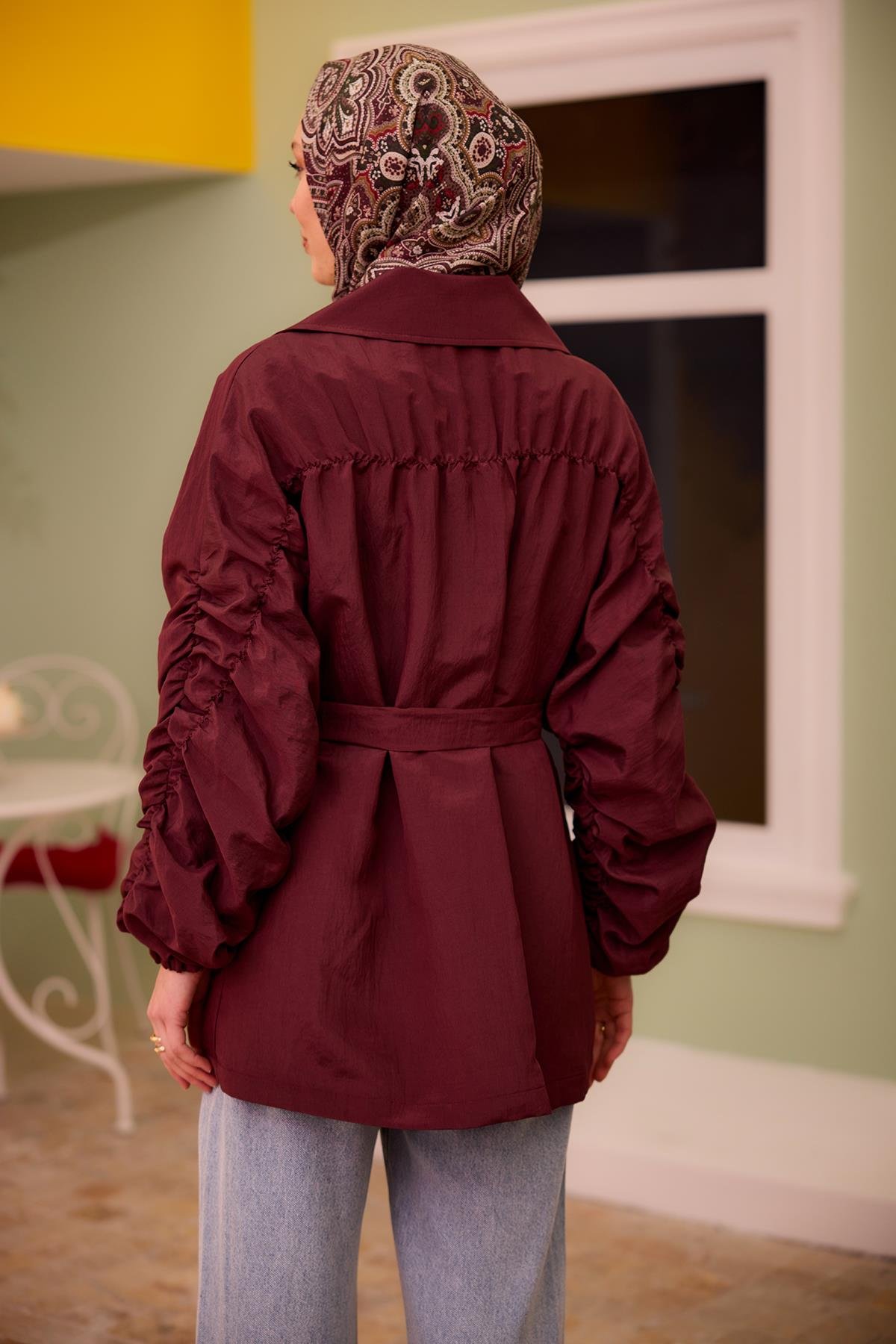 Martha Kol Ve Sırt Büzgülü Ceket  Bordo