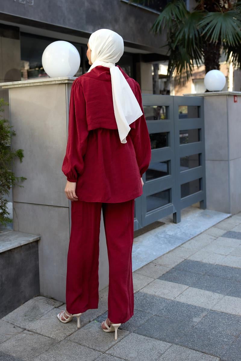 Mely Asimetrik Yakalı Alerli Takım Kırmızı