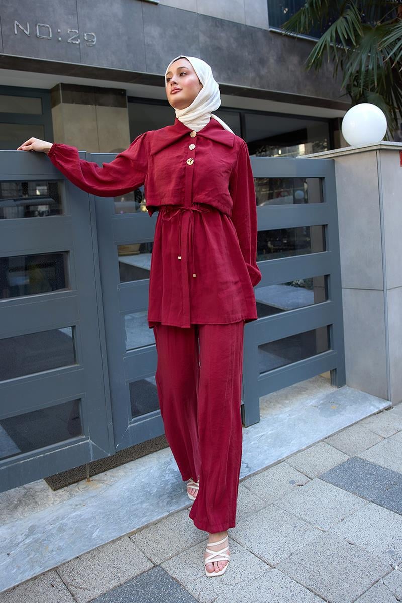 Mely Asimetrik Yakalı Alerli Takım Kırmızı