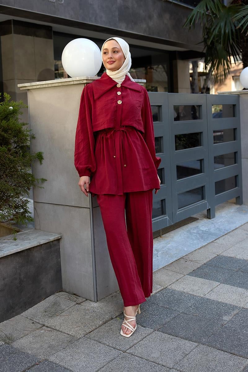 Mely Asimetrik Yakalı Alerli Takım Kırmızı