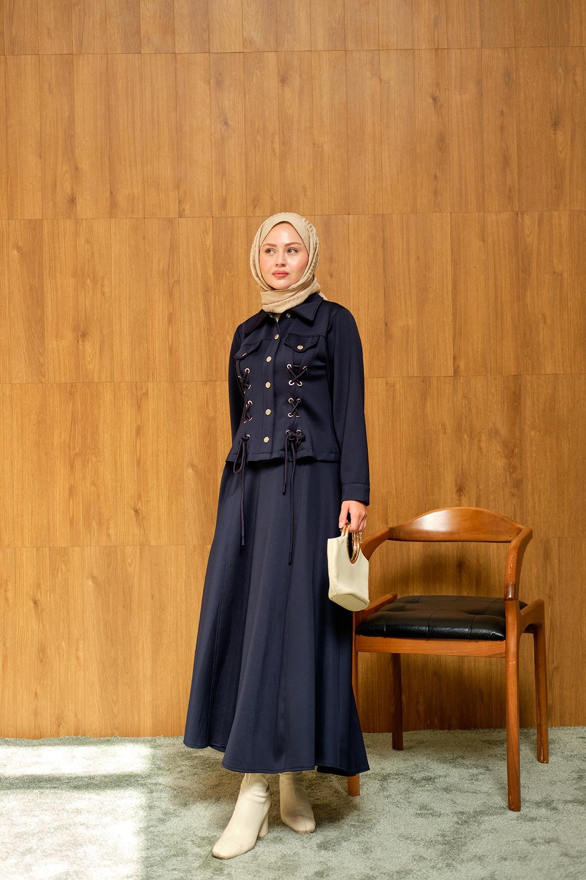 Menra Kuşgözü Detaylı Takım Lacivert