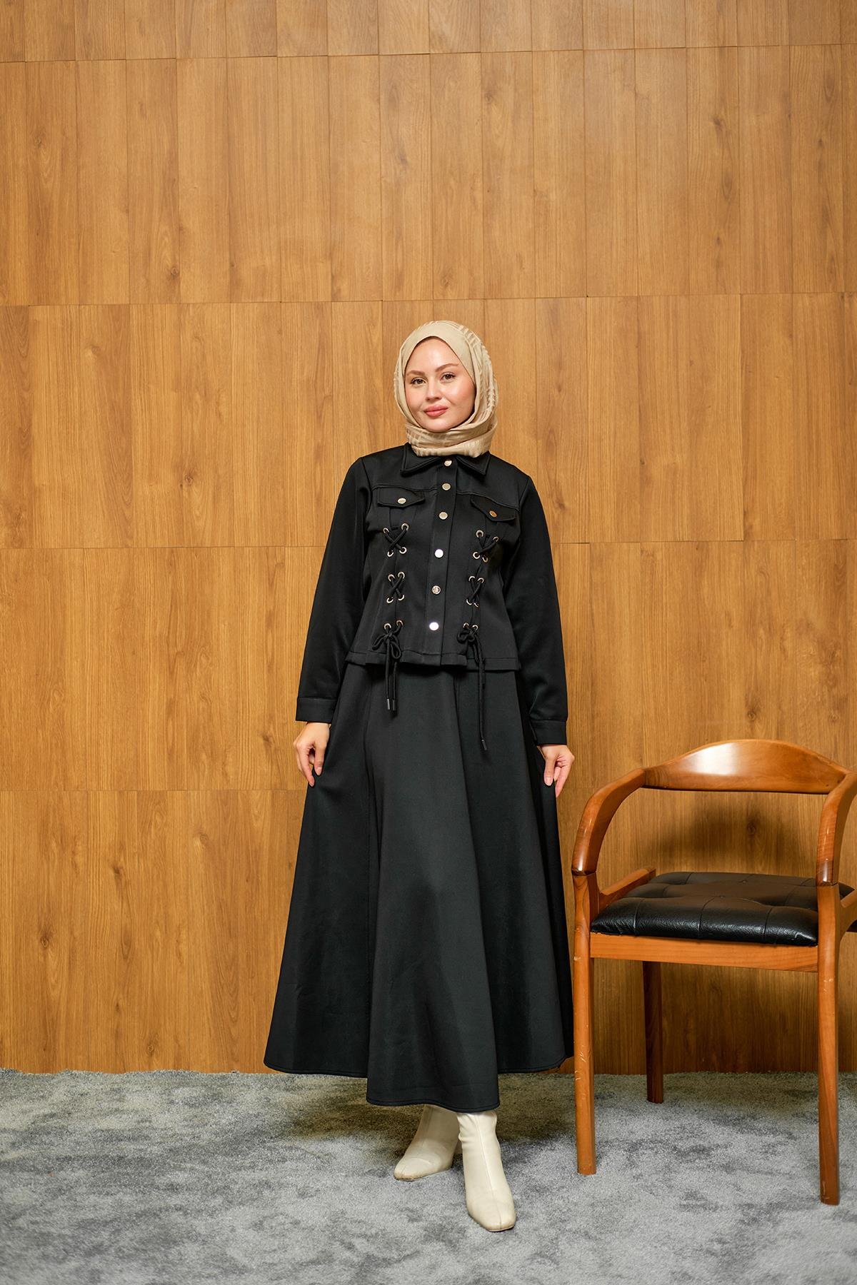 Menra Kuşgözü Detaylı Takım Siyah