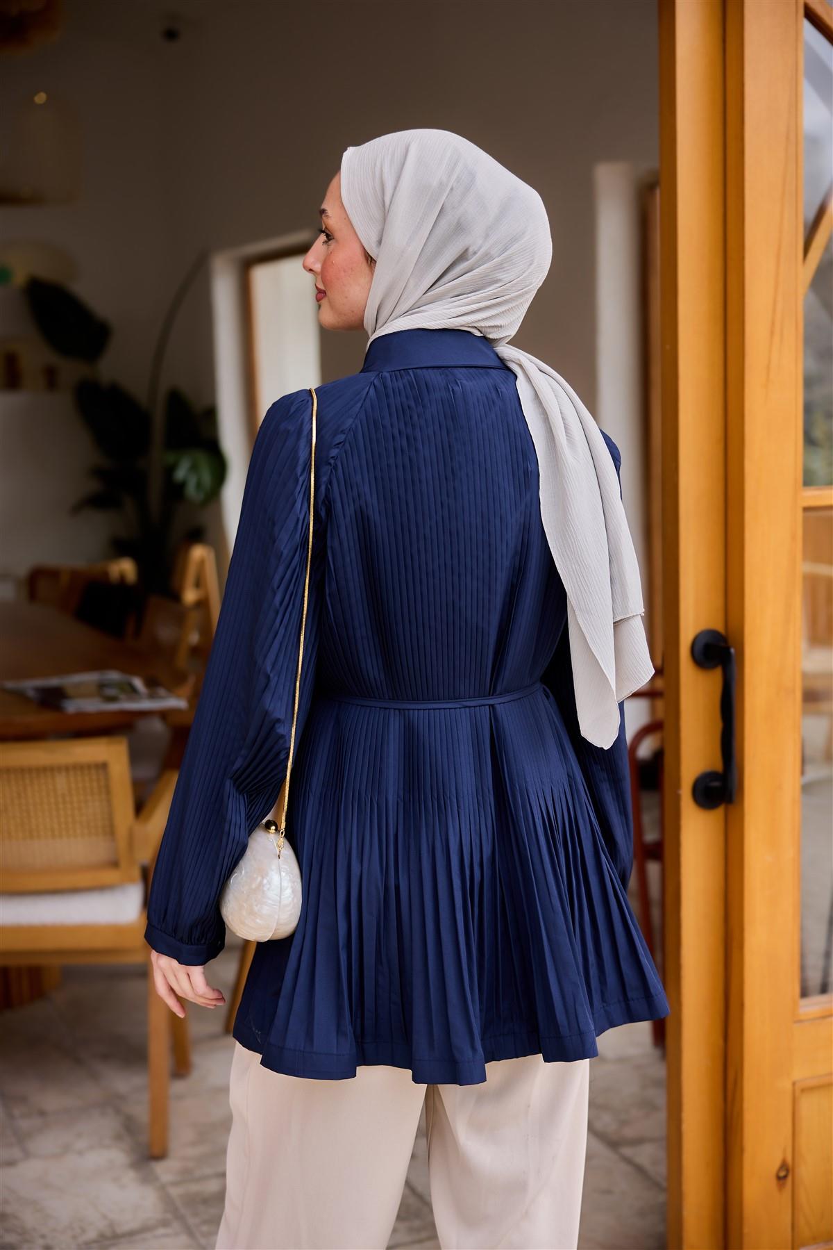 Micro Pileli Kısa Trenç Lacivert