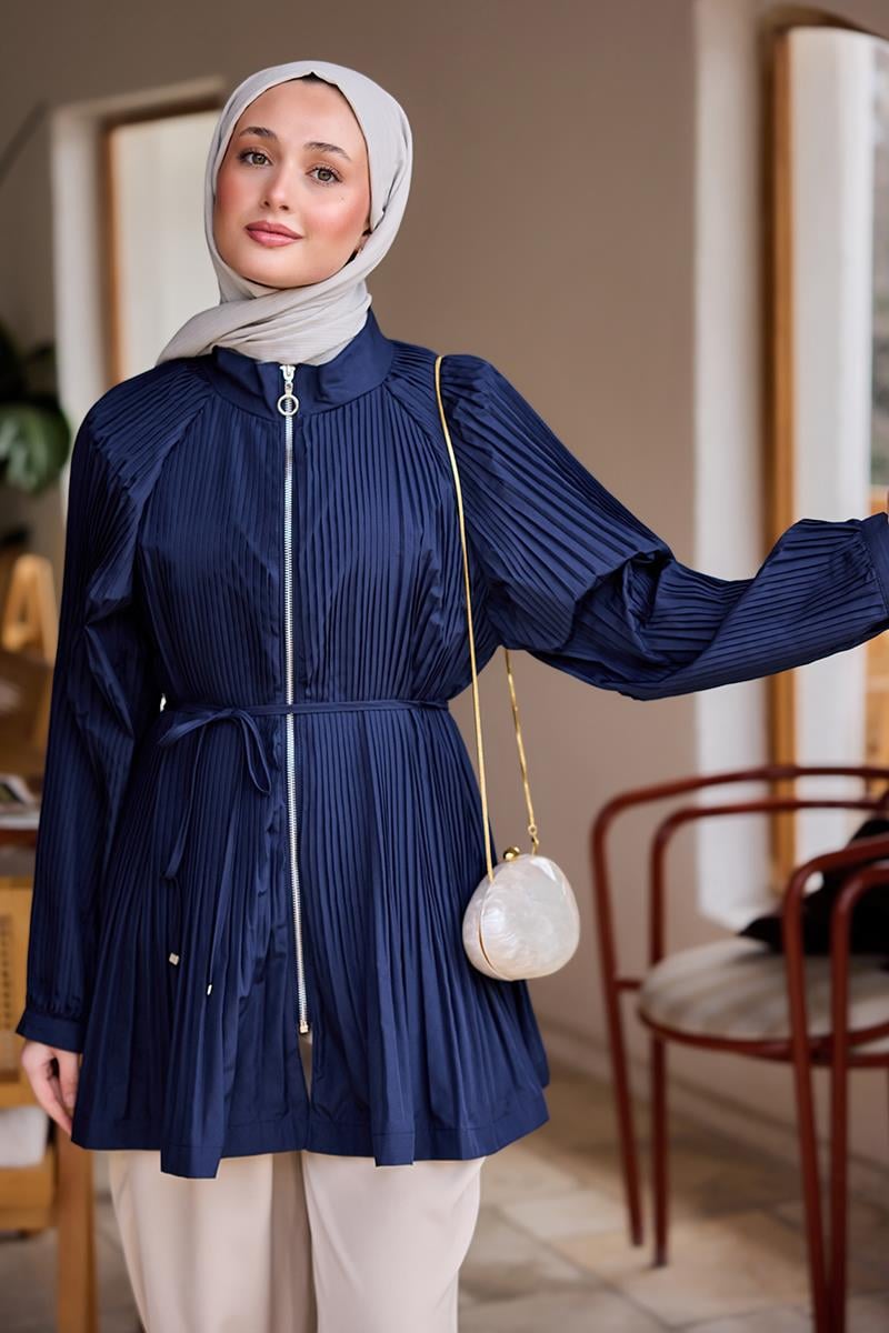 Micro Pileli Kısa Trenç Lacivert