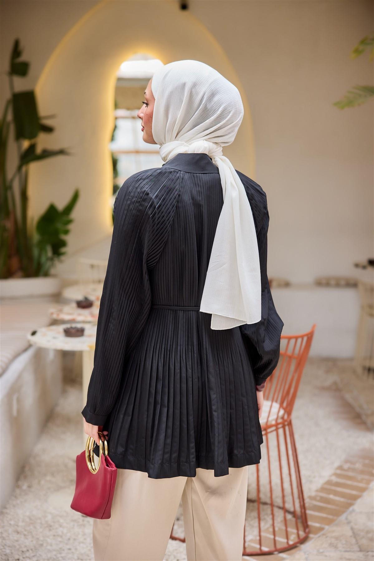 Micro Pileli Kısa Trenç Siyah