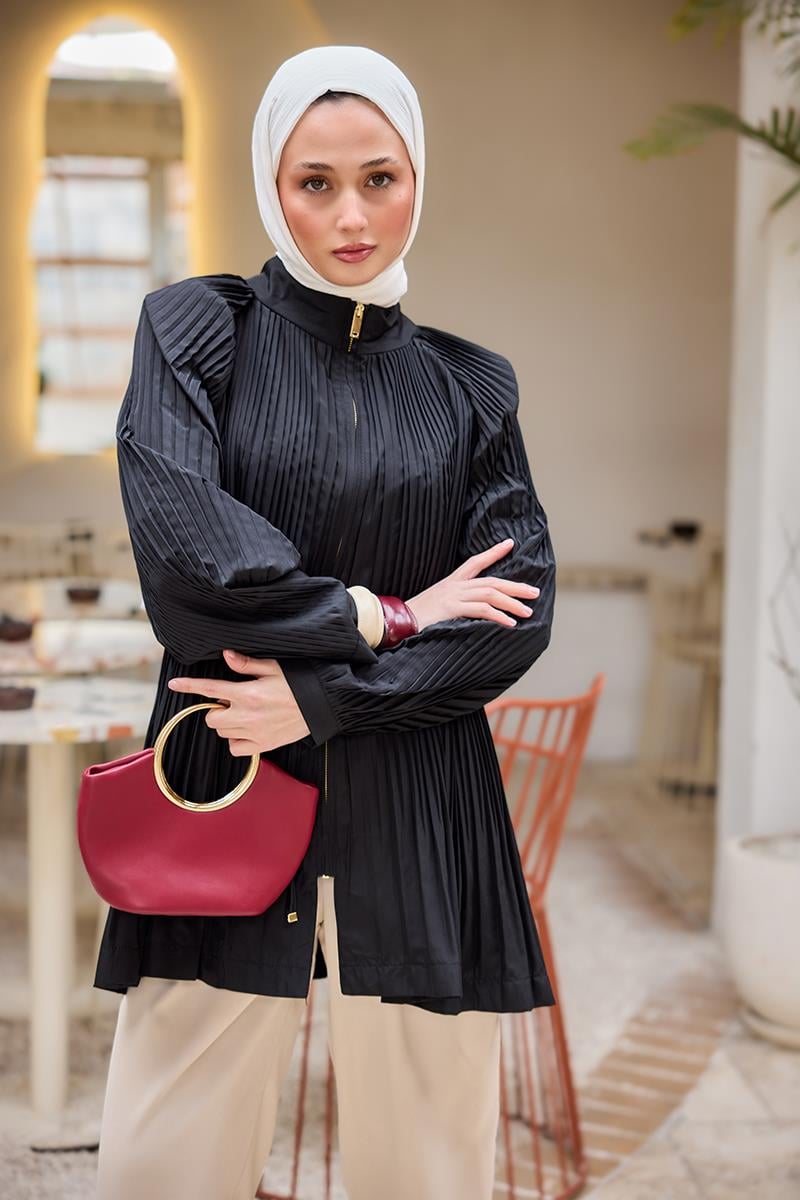 Micro Pileli Kısa Trenç Siyah