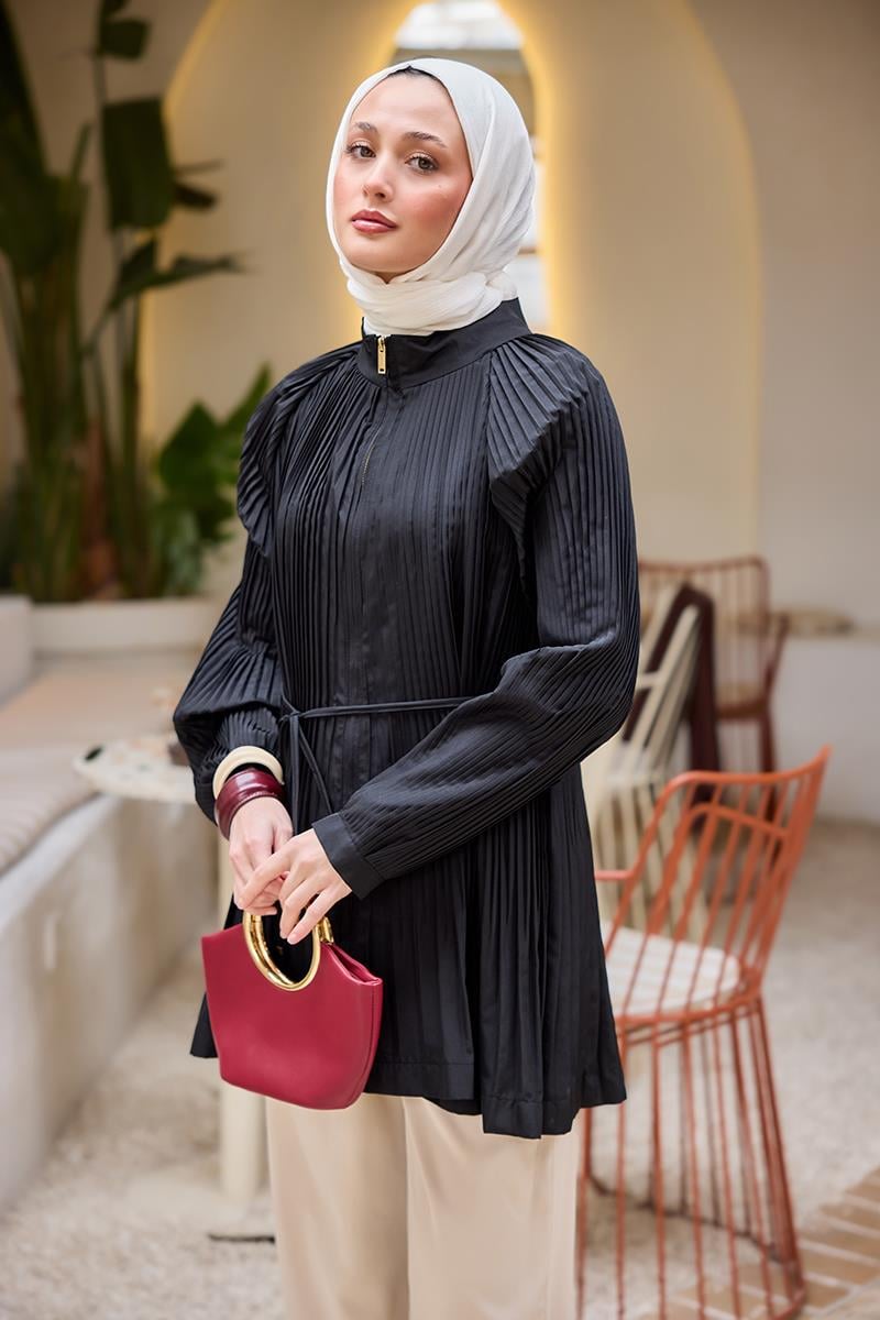 Micro Pileli Kısa Trenç Siyah