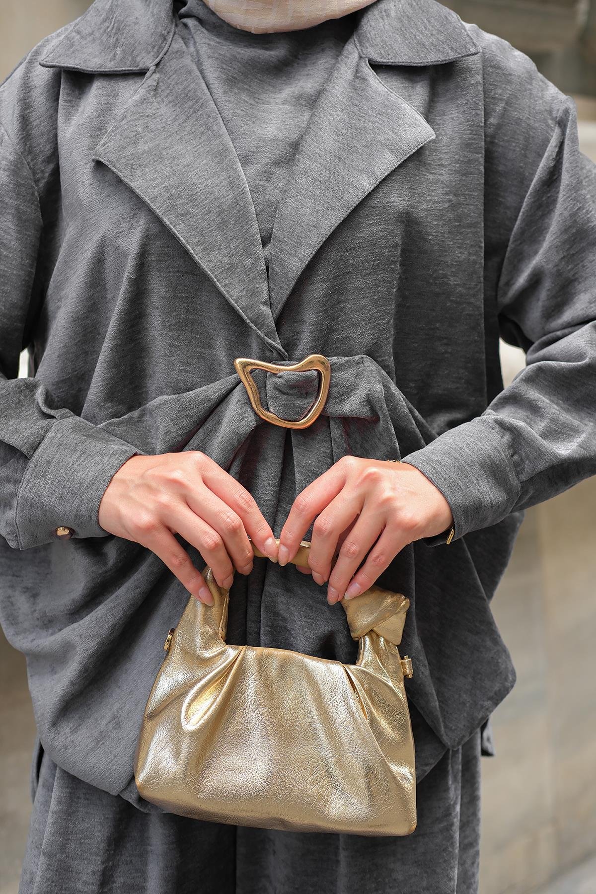 Musleya Önü Pile Detay Süet Takım Antrasit