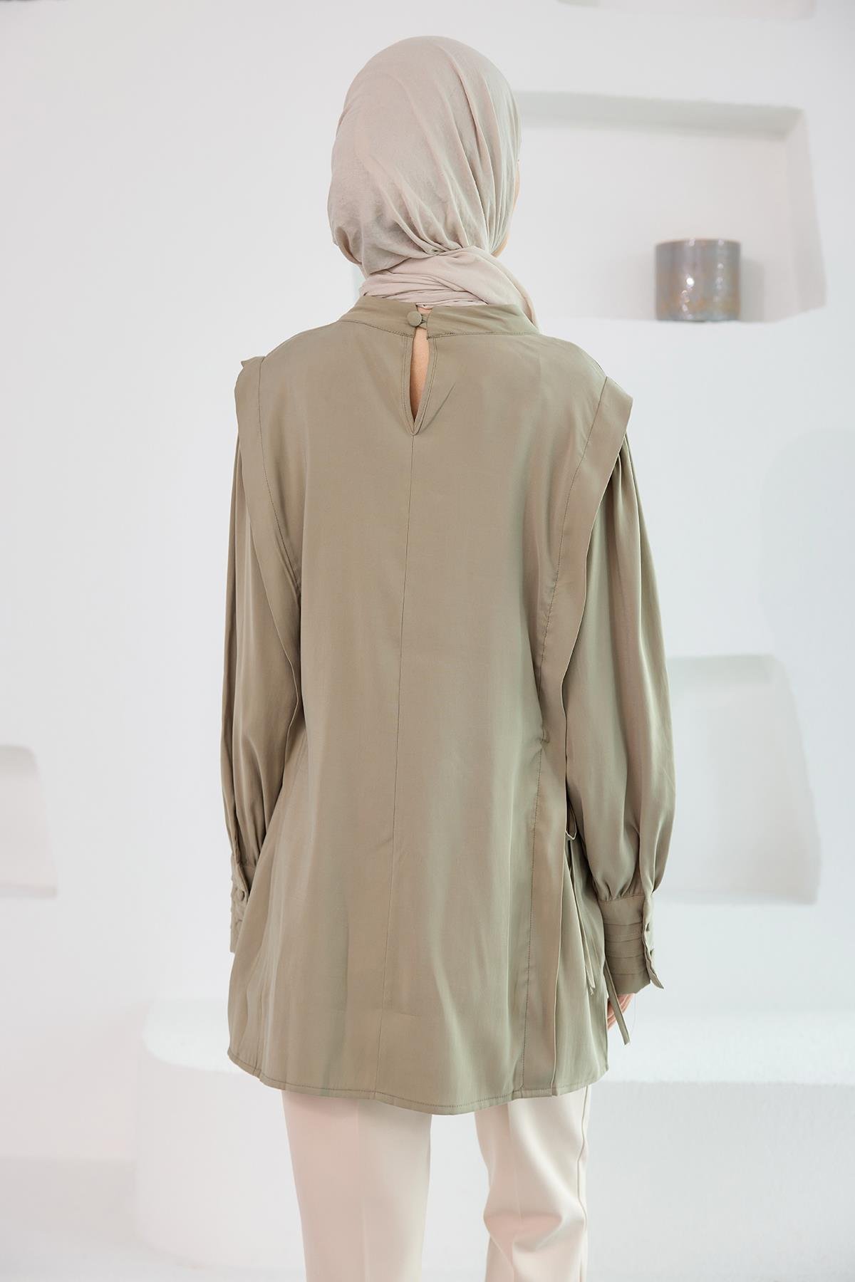 Nervur Detay Cupra Tencel Tunik Küf Yeşil