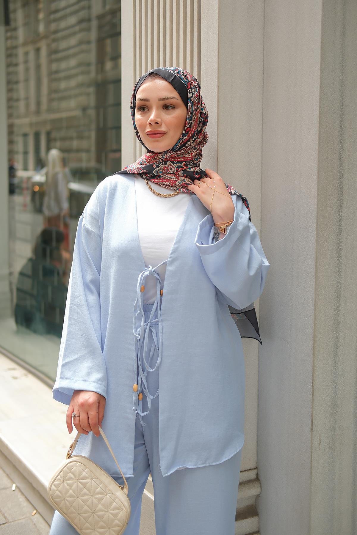 Ön Bağlama Detaylı Takım Bebe Mavi