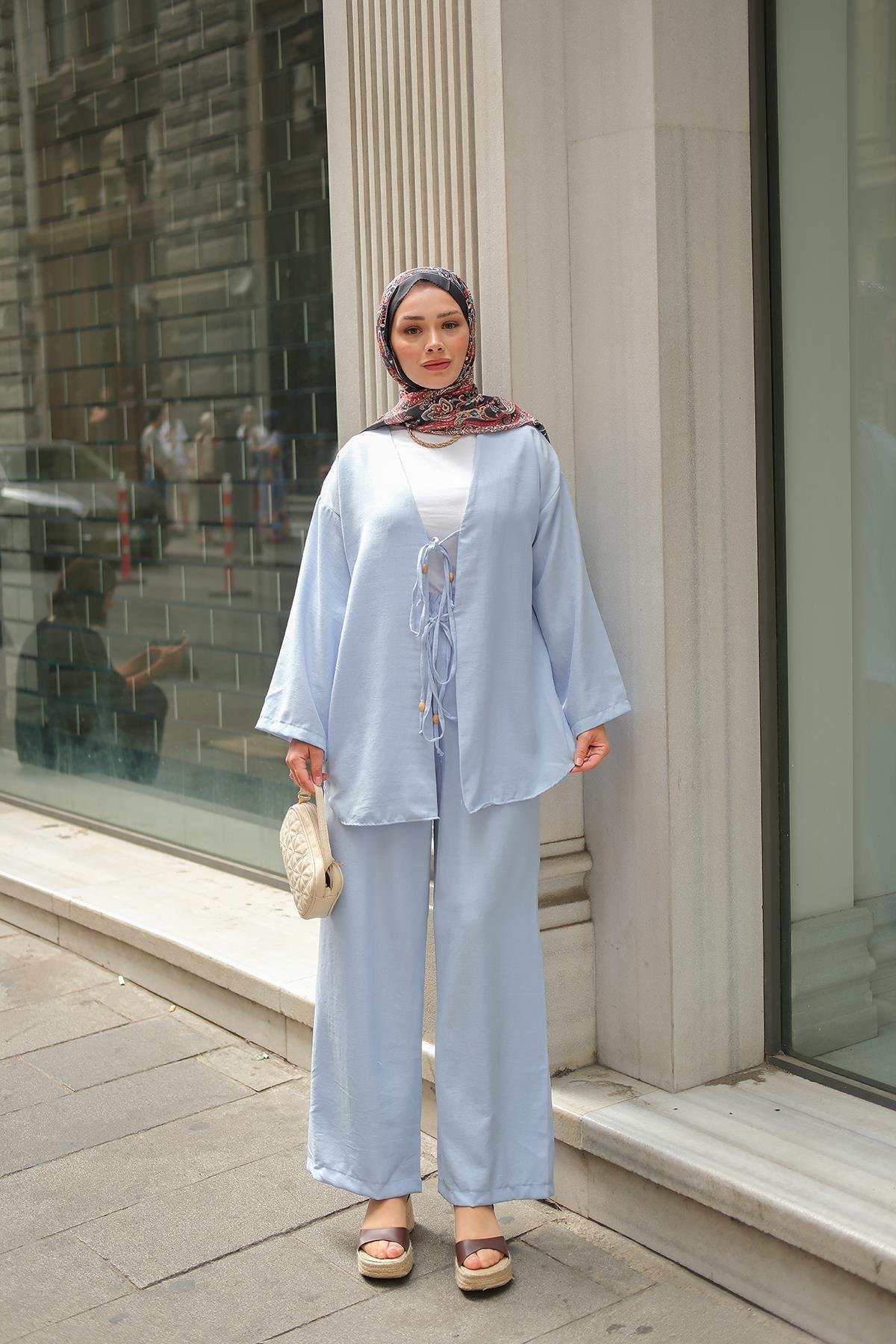 Ön Bağlama Detaylı Takım Bebe Mavi