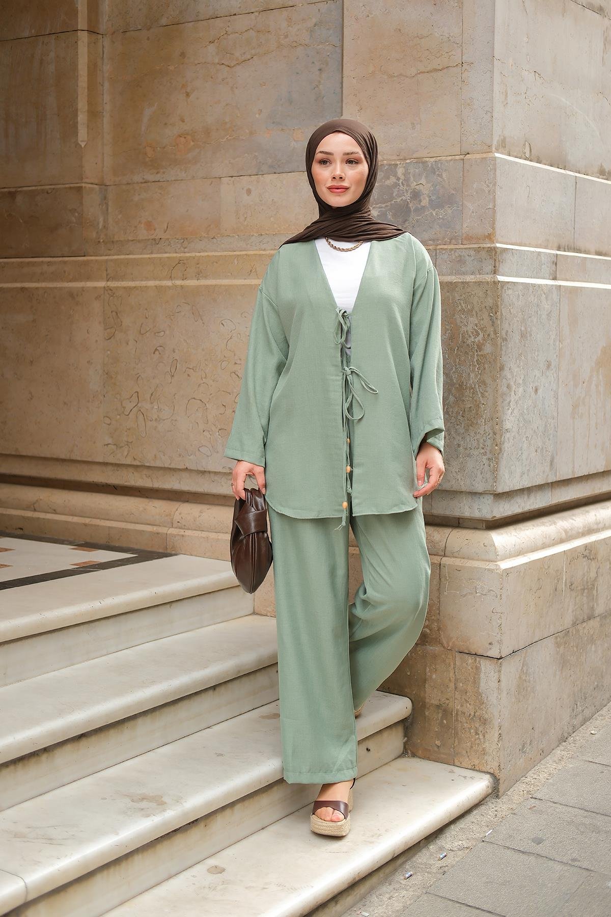 Ön Bağlama Detaylı Takım Mint Yeşil