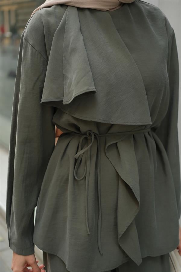 Ön Büzgülü İkili Takım Koyu Yeşil