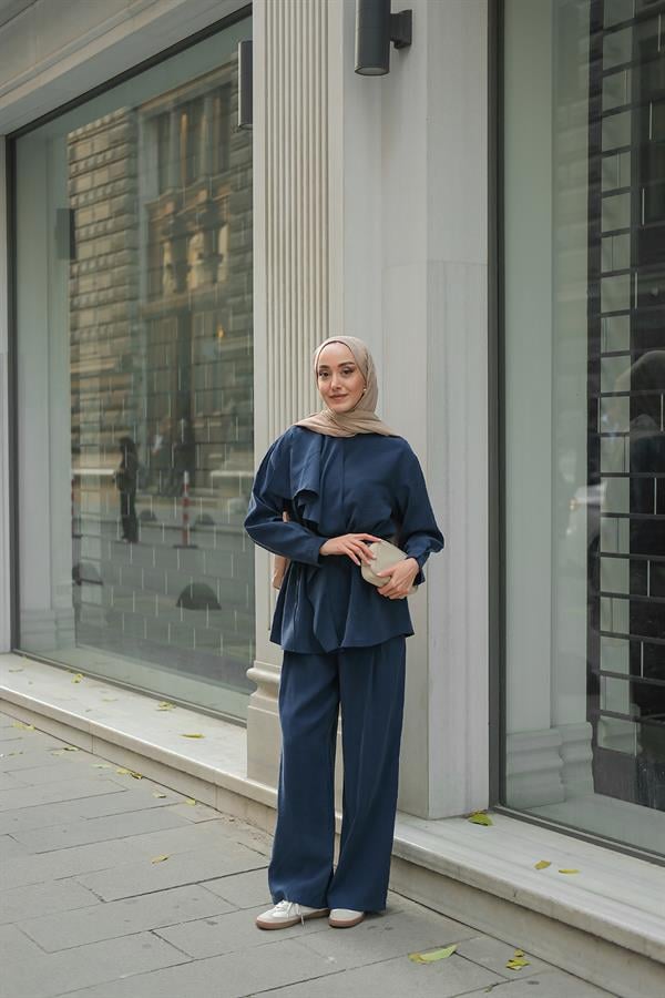 Ön Büzgülü İkili Takım Lacivert